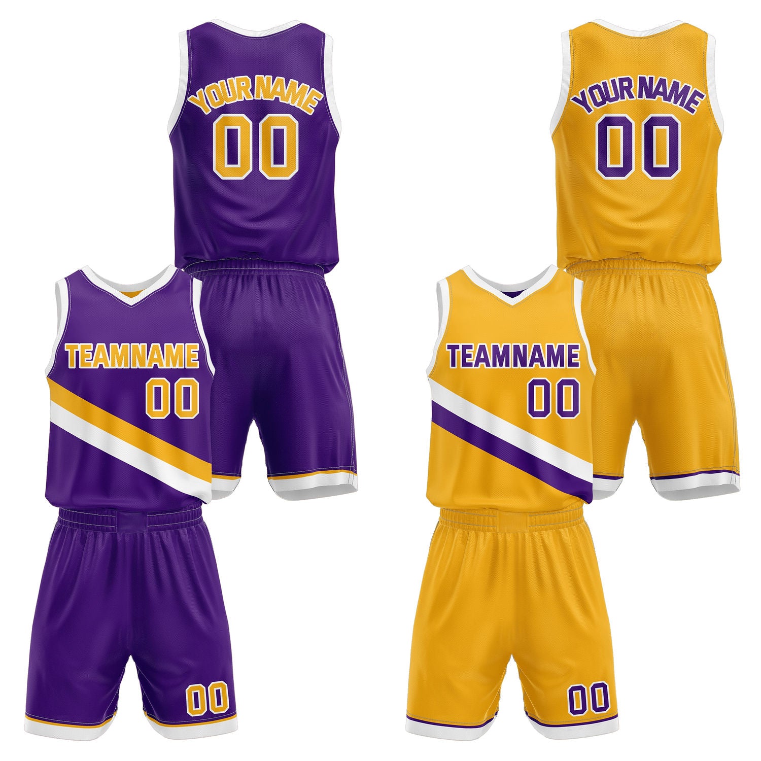 Custom Reversible Purple Yellow Basketball Uniform Set | Team & Player Name - Vosoli