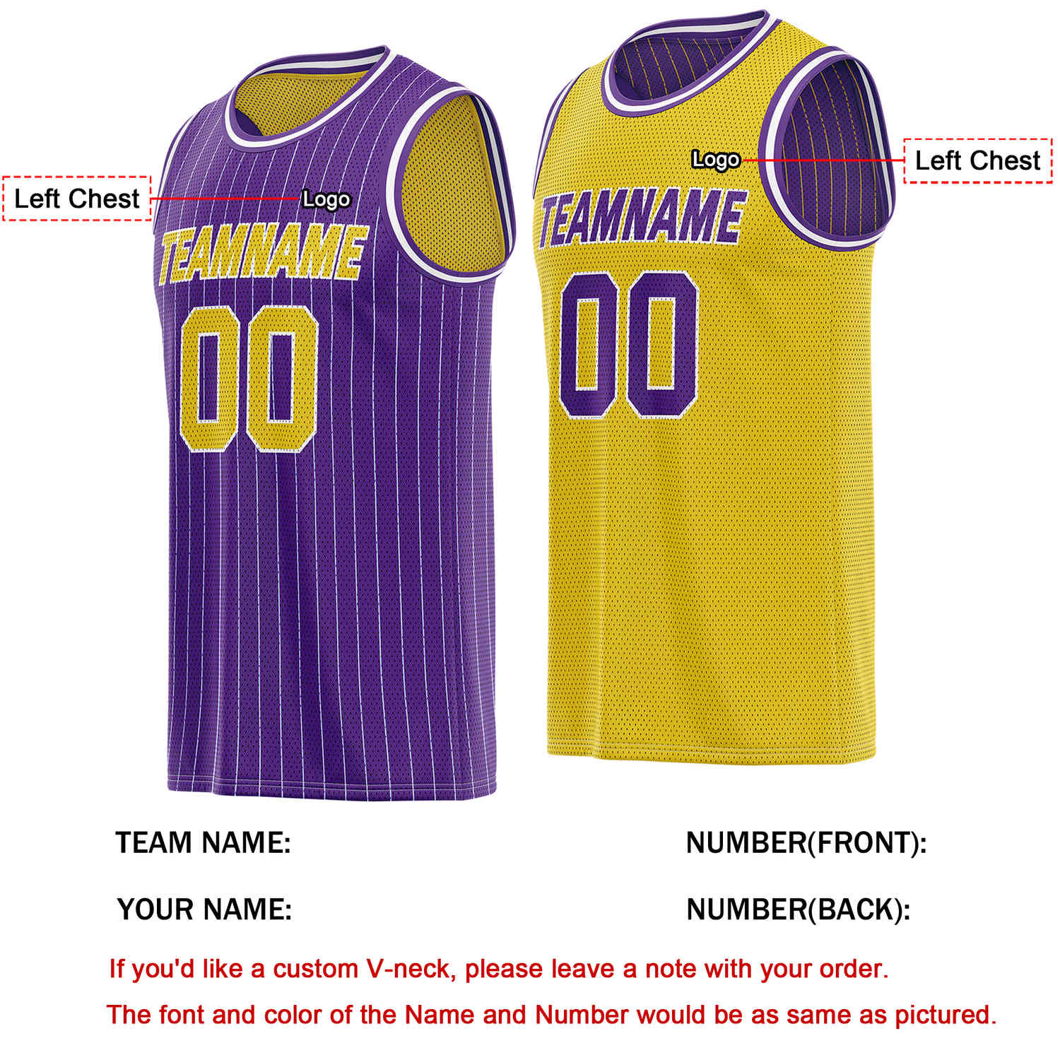 Custom Reversible Purple Yellow Striped Mesh Basketball Jersey | Team & Player Name - Vosoli