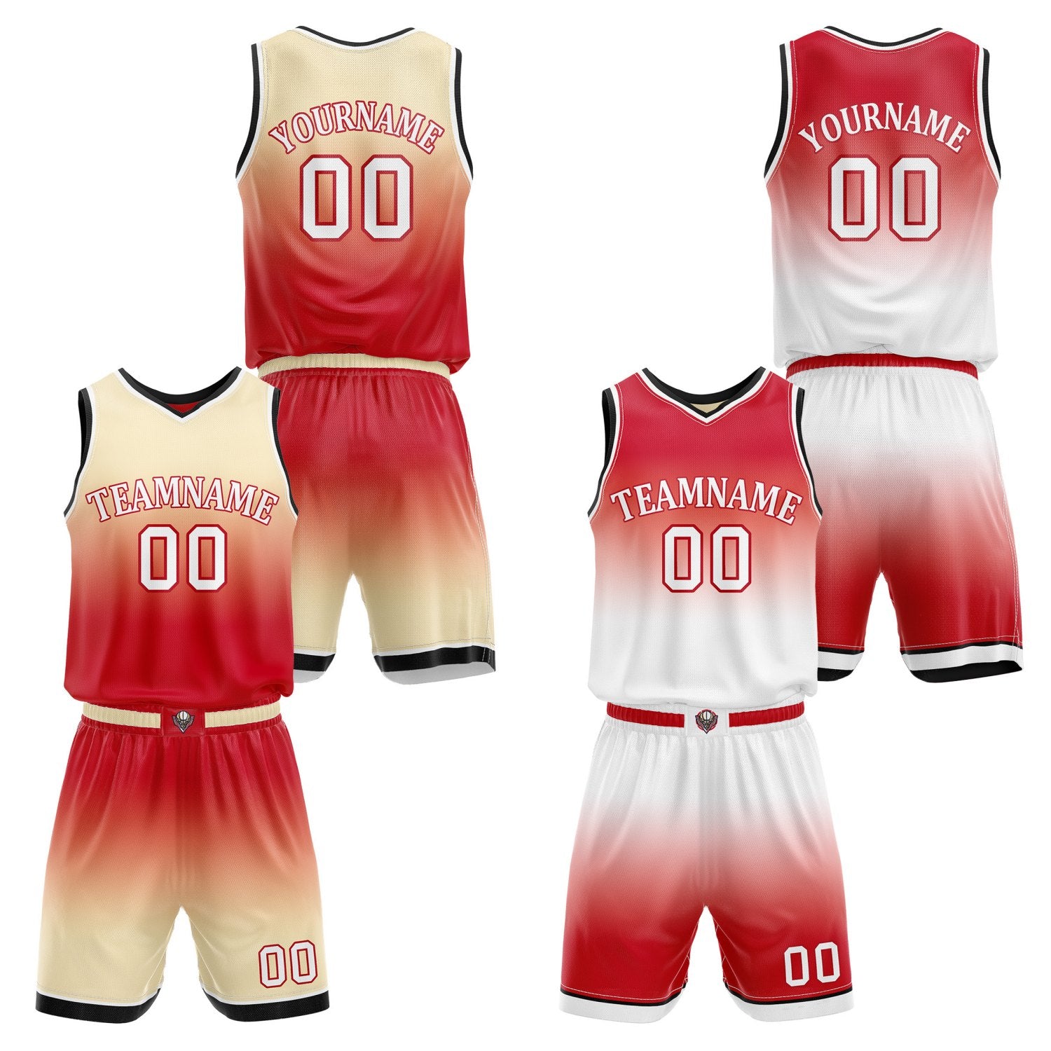 Custom Reversible Red Beige White Gradient Basketball Uniform Set | Team & Player Name - Vosoli
