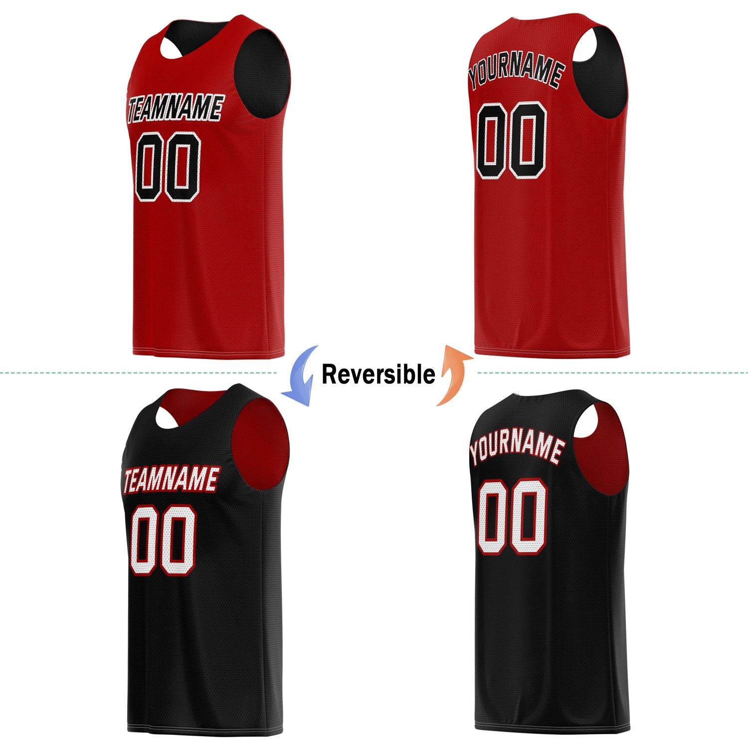 Custom Reversible Red & Black Basketball Jersey | Personalized for Team Sports - Vosoli