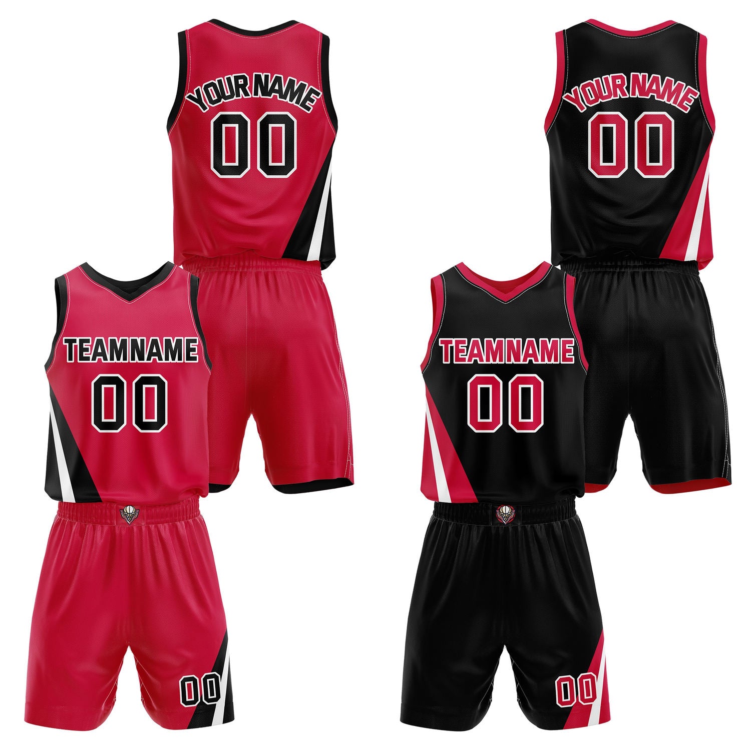 Custom Reversible Red Black Basketball Uniform Set | Team & Player Name - Vosoli