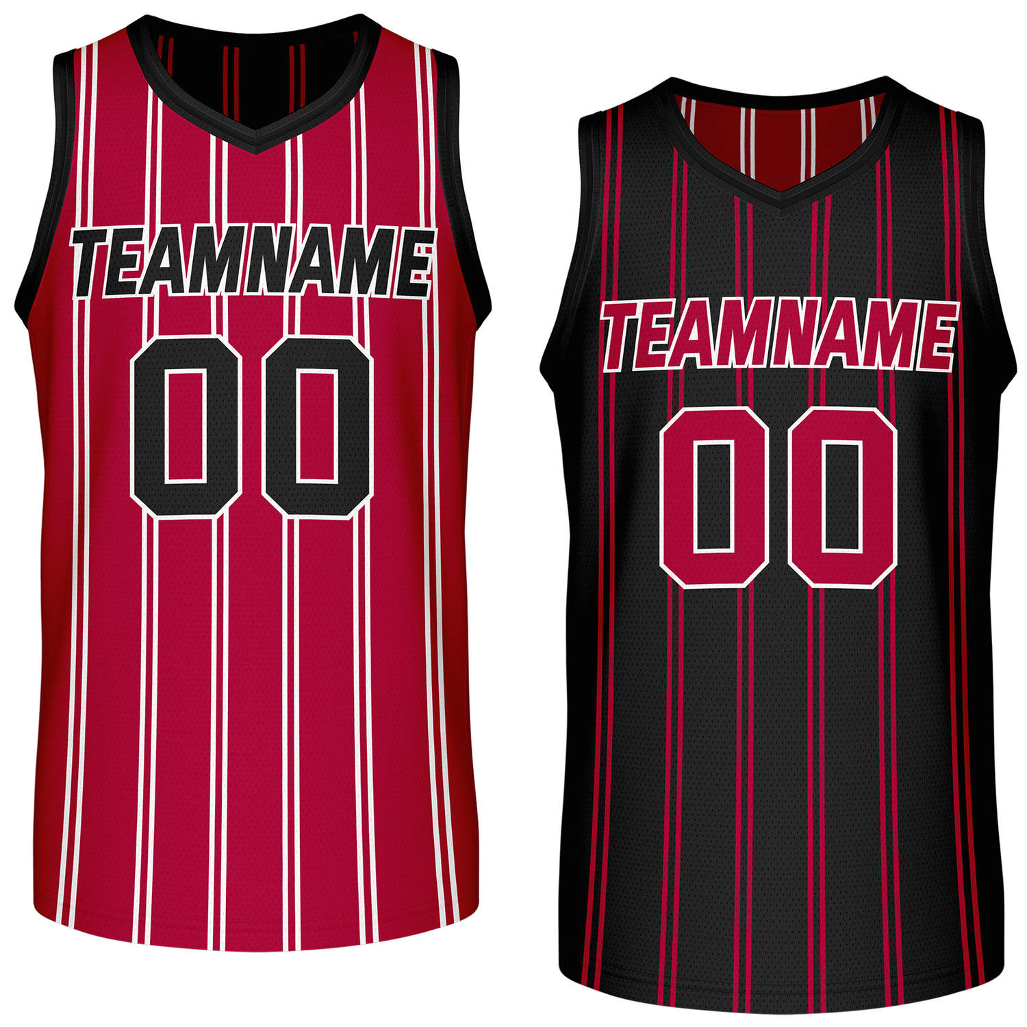 Custom Reversible Red Black Striped Basketball Jersey | Team Name & Number - Vosoli