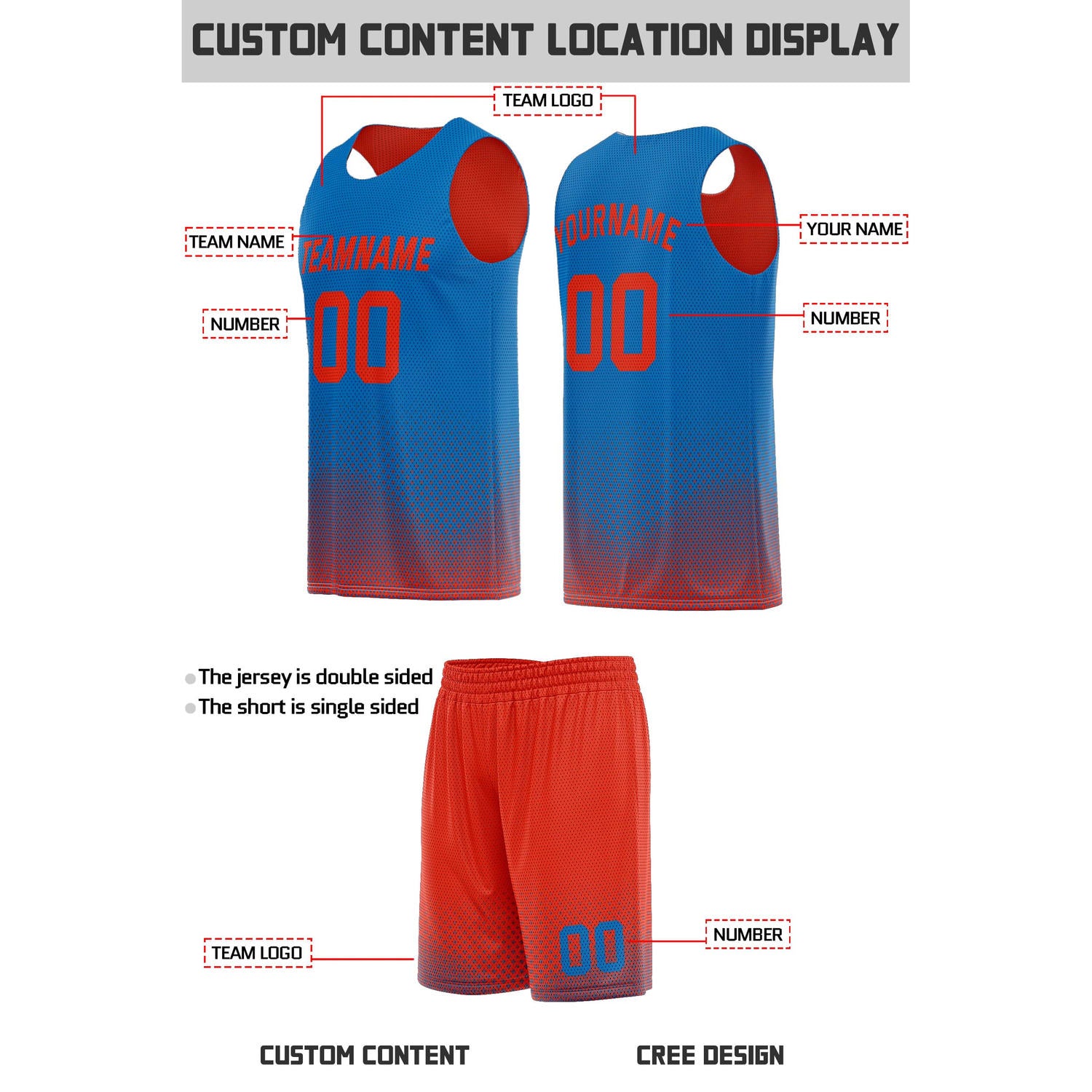Custom Reversible Red & Blue Mesh Basketball Uniform | Personalized Team Set | Vosoli