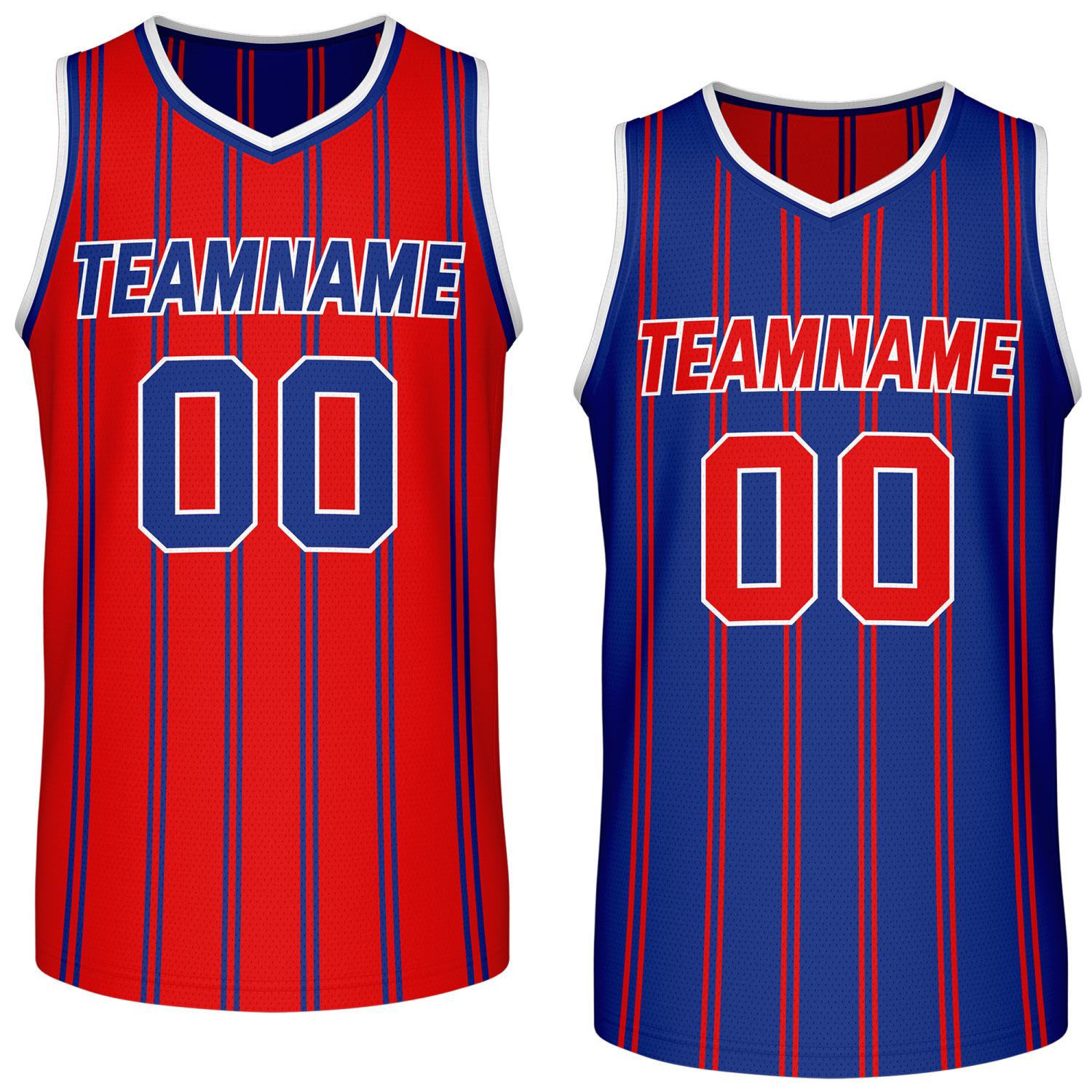 Custom Reversible Red Blue Striped Basketball Jersey | Team Name & Number - Vosoli