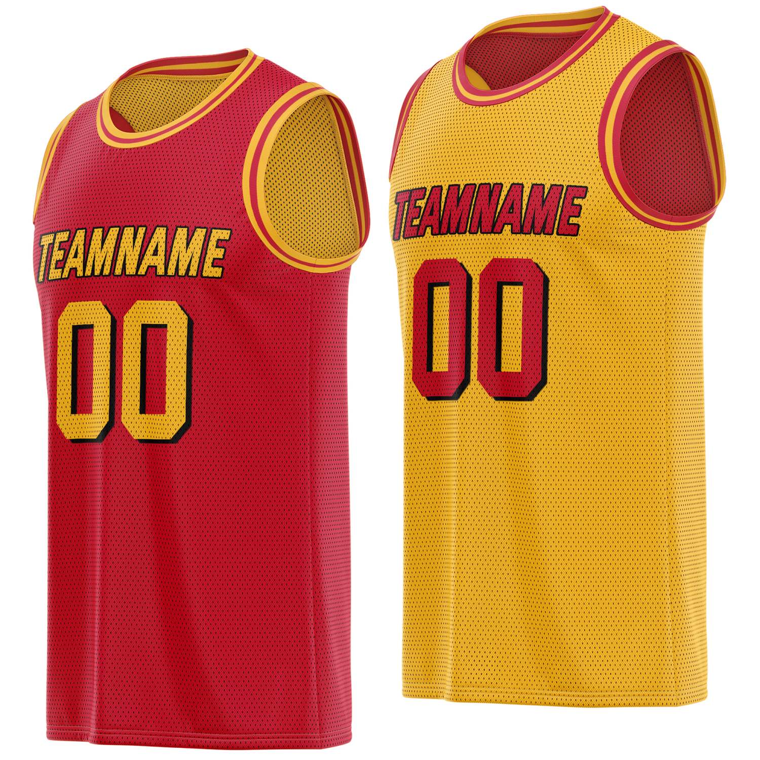 Custom reversible red gold basketball jersey, personalized team name number Logo breathable Mesh sports top for men women youth game practice - Vosoli
