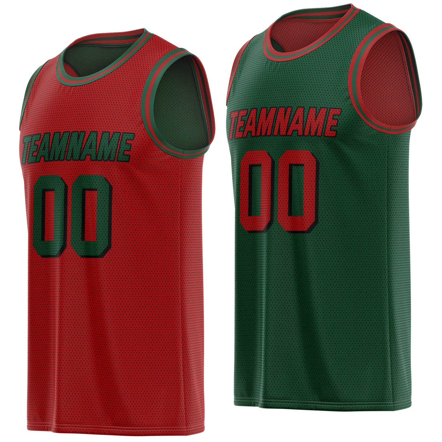 Custom reversible red green basketball jersey, personalized team name number Logo breathable Mesh sports top for men women youth game practice - Vosoli