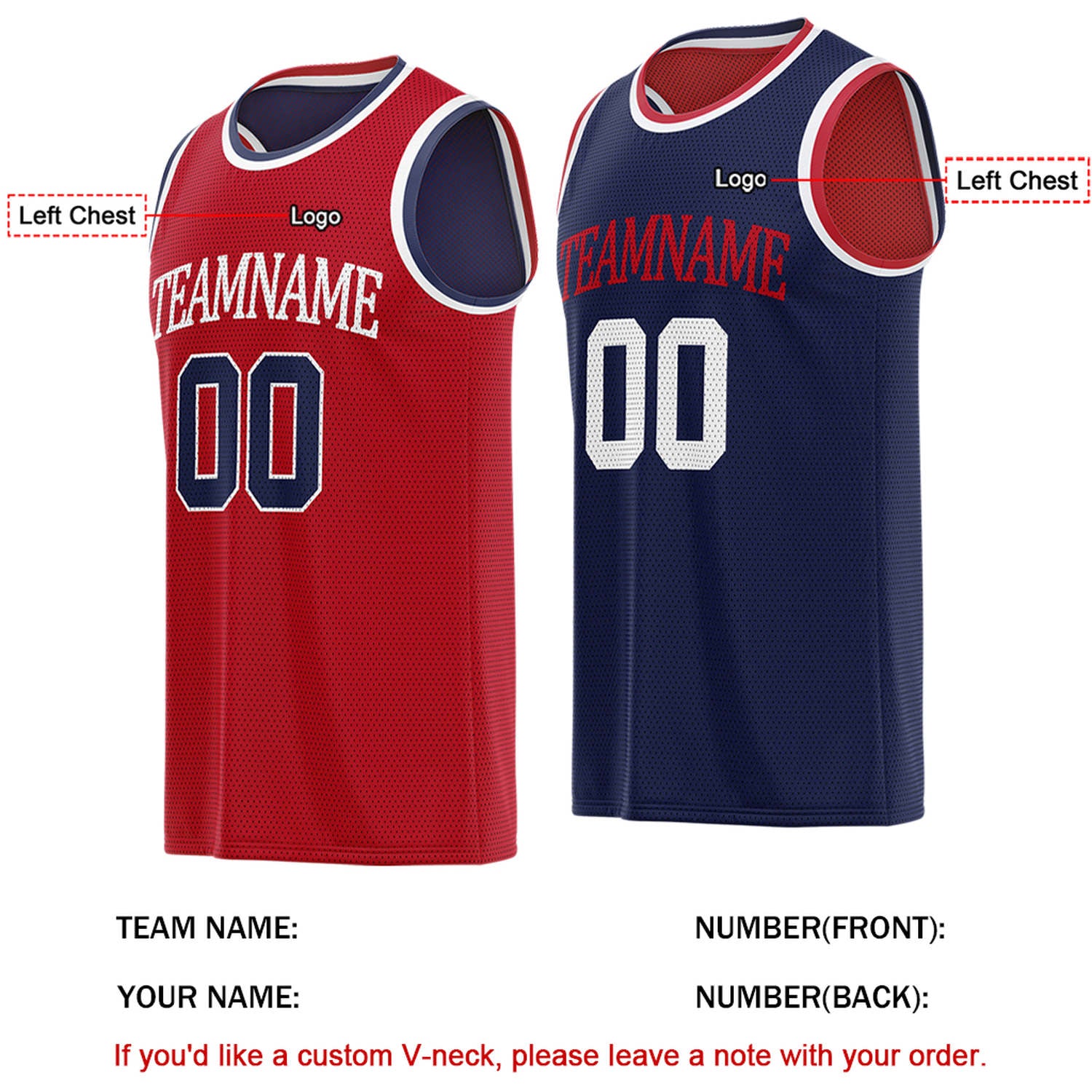 Custom Reversible Red & Navy Basketball Jersey | Personalized for Team Sports - Vosoli