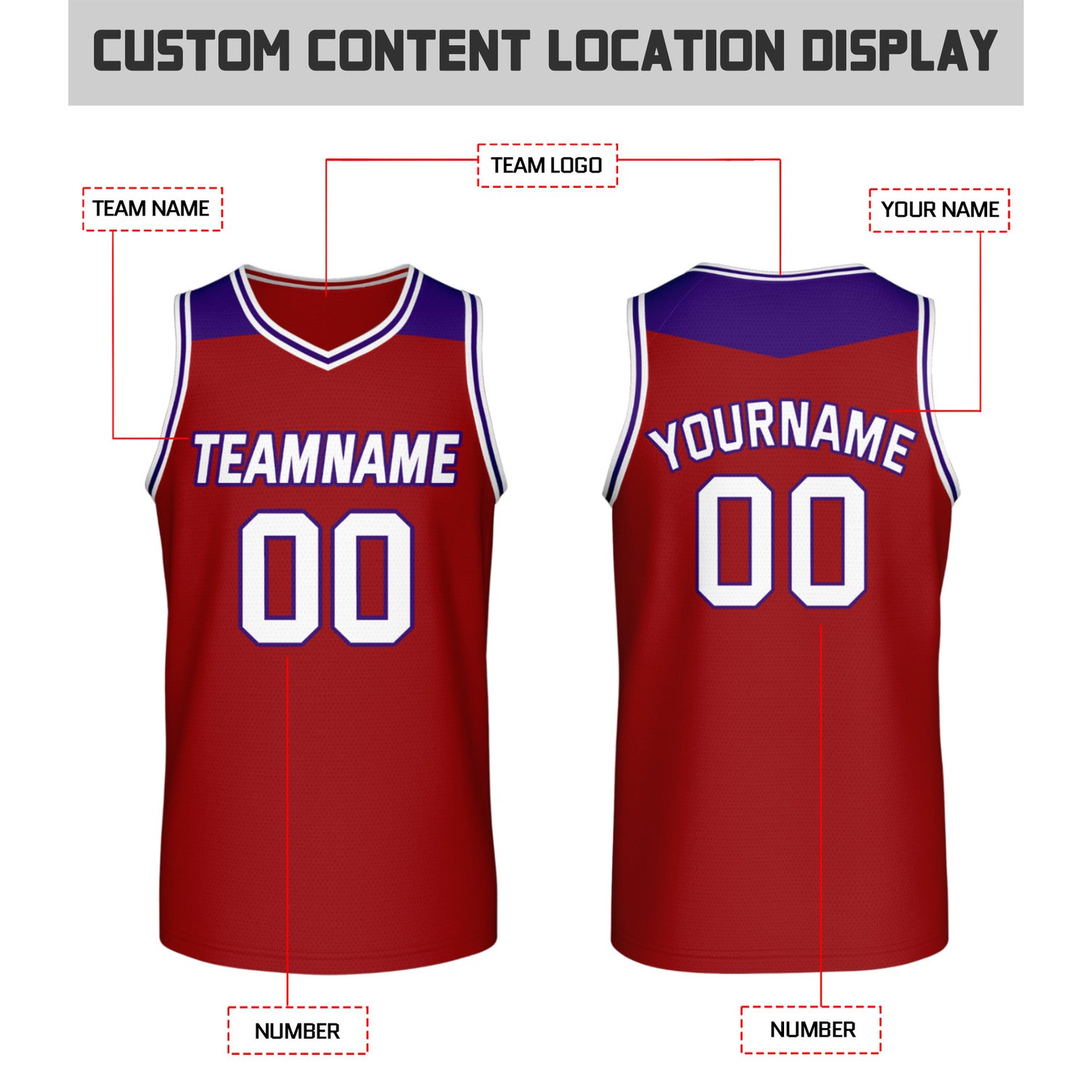 Custom Reversible Red & Purple Mesh Basketball Jersey | Personalized Team Jersey | Vosoli