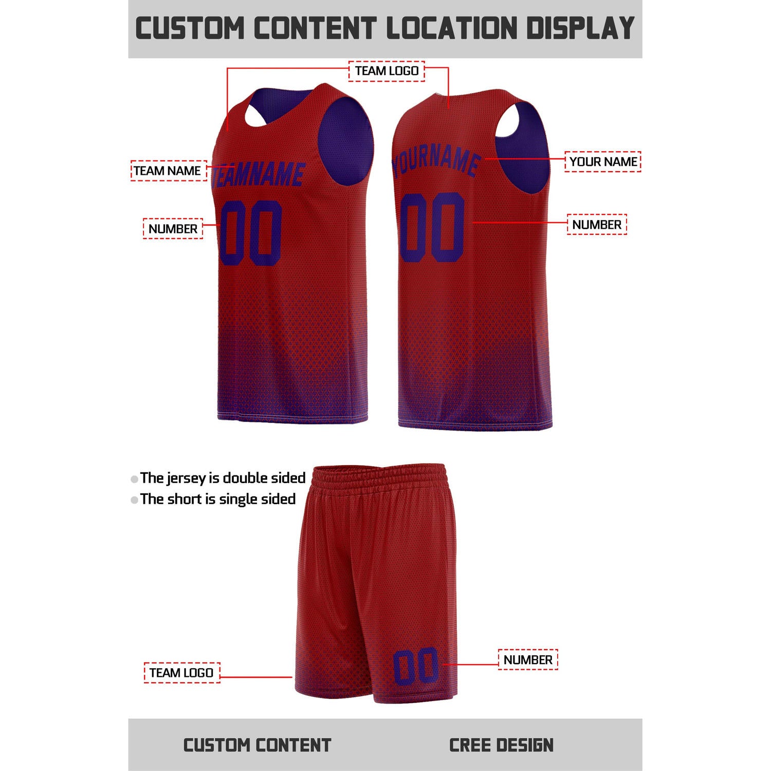 Custom Reversible Red & Purple Mesh Basketball Uniform | Personalized Team Set | Vosoli