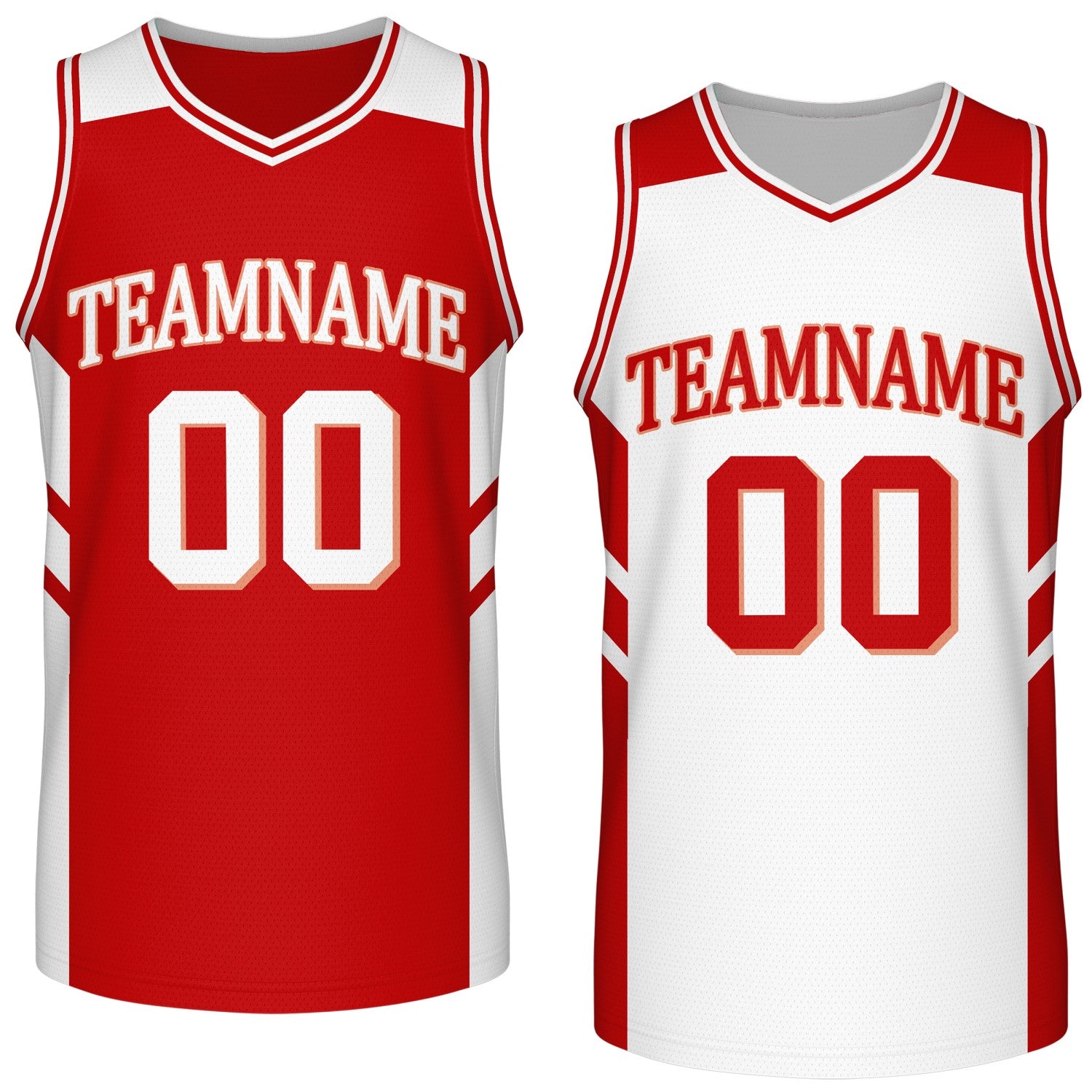 Custom reversible red white basketball jersey, personalized team name number logo breathable mesh sports top for men women youth game practice wear - Vosoli