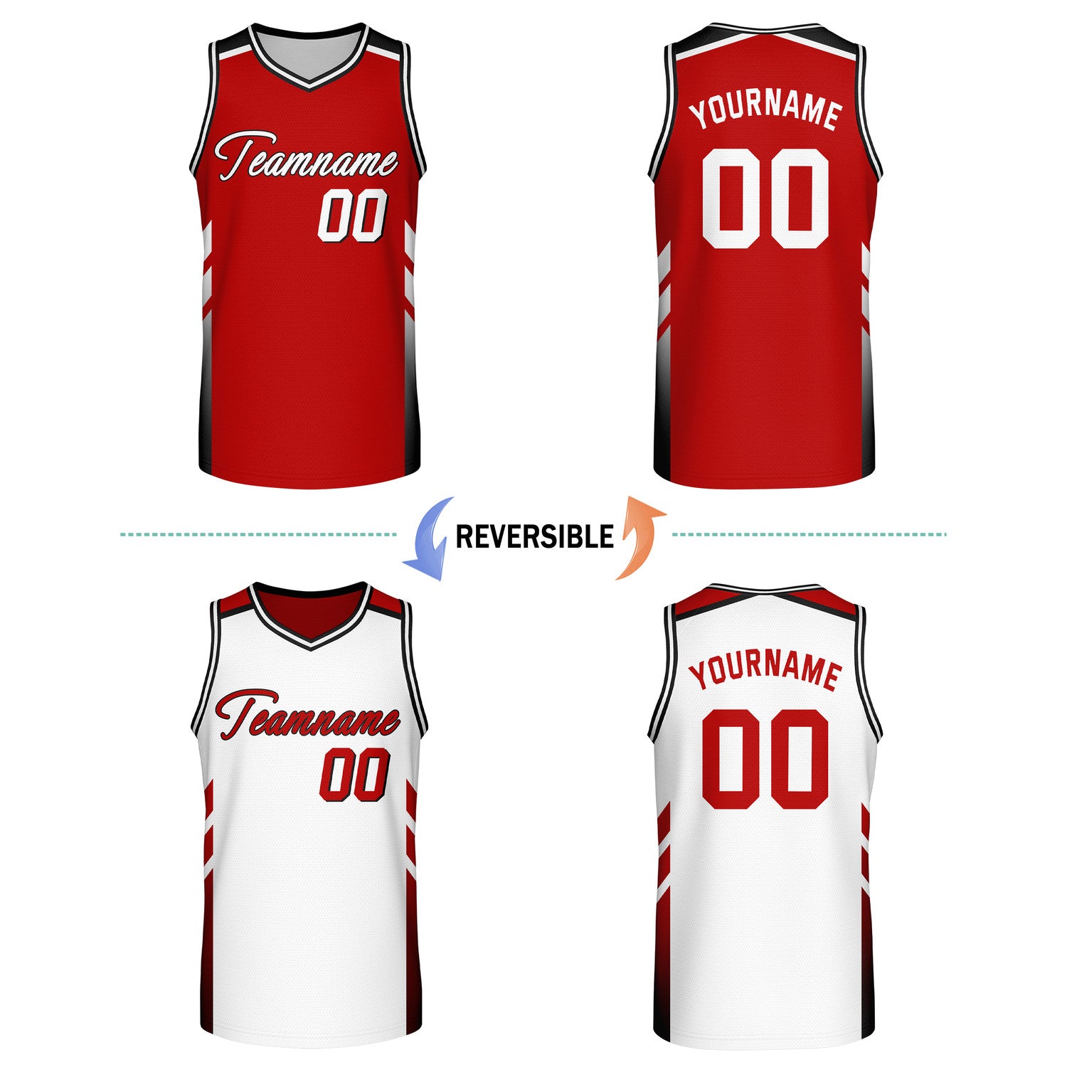 Custom Reversible Red White Basketball Jersey | Personalized Team Jersey | Vosoli