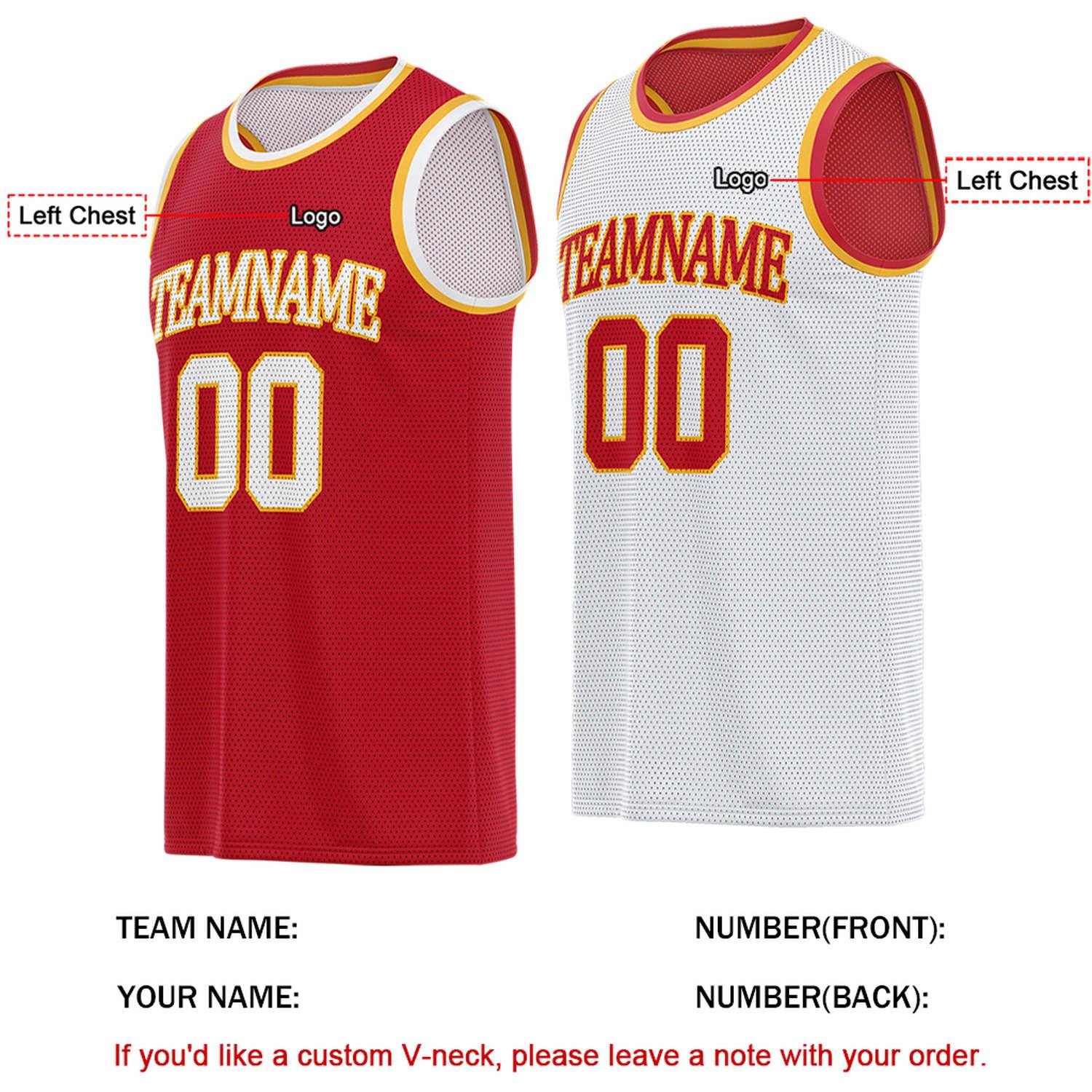 Custom Reversible Red & White Basketball Jersey | Personalized for Team Sports - Vosoli