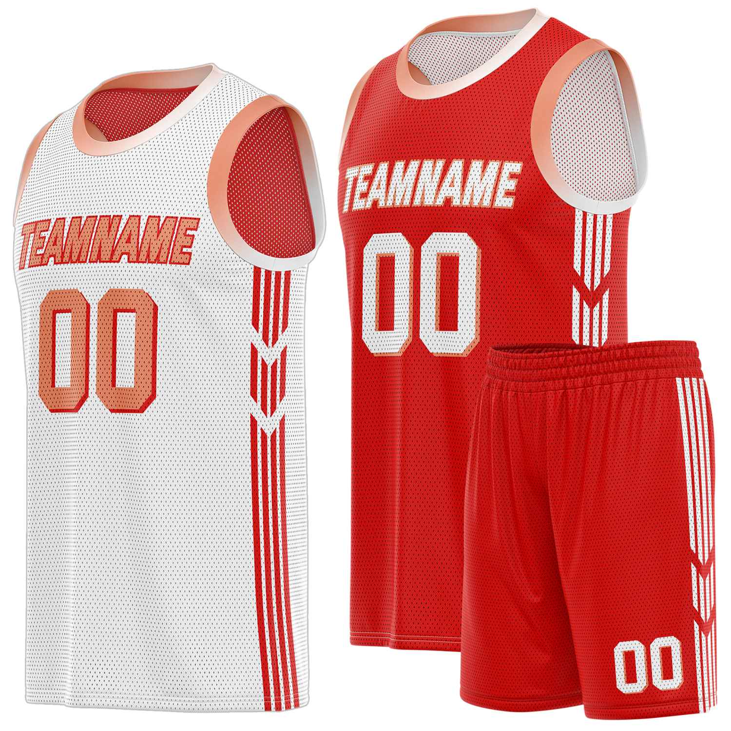 Custom Reversible Red White Basketball Uniform Set | Team & Player Name - Vosoli