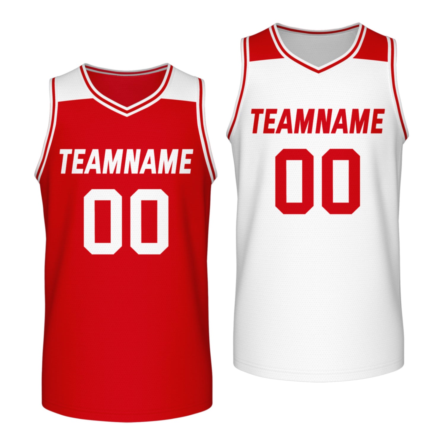 Custom reversible red white basketball jersey, personalized team name number Logo breathable Mesh sports top for men women youth game practice - Vosoli