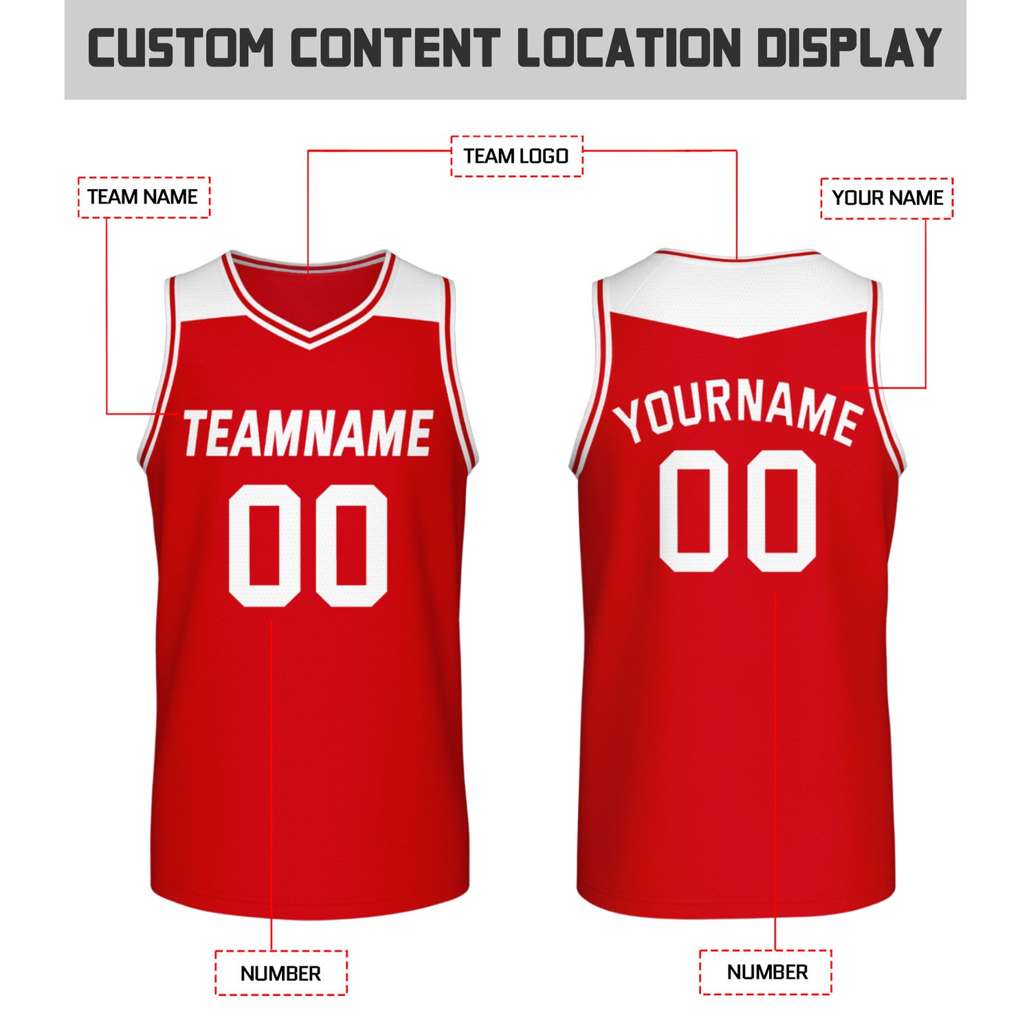 Custom Reversible Red & White Mesh Basketball Jersey | Personalized Team Jersey | Vosoli