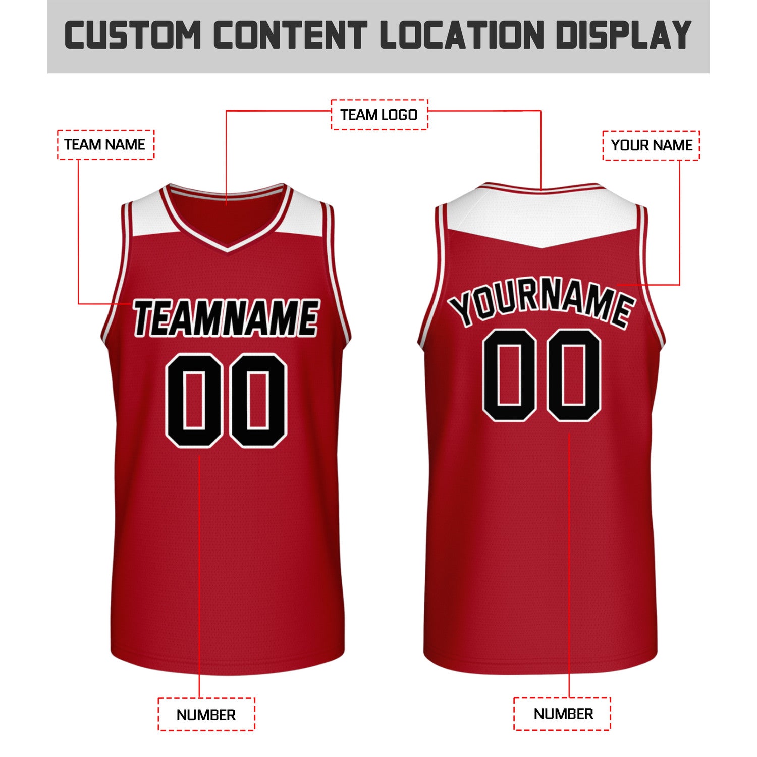 Custom Reversible Red & White Mesh Basketball Jersey | Personalized Team Jersey | Vosoli
