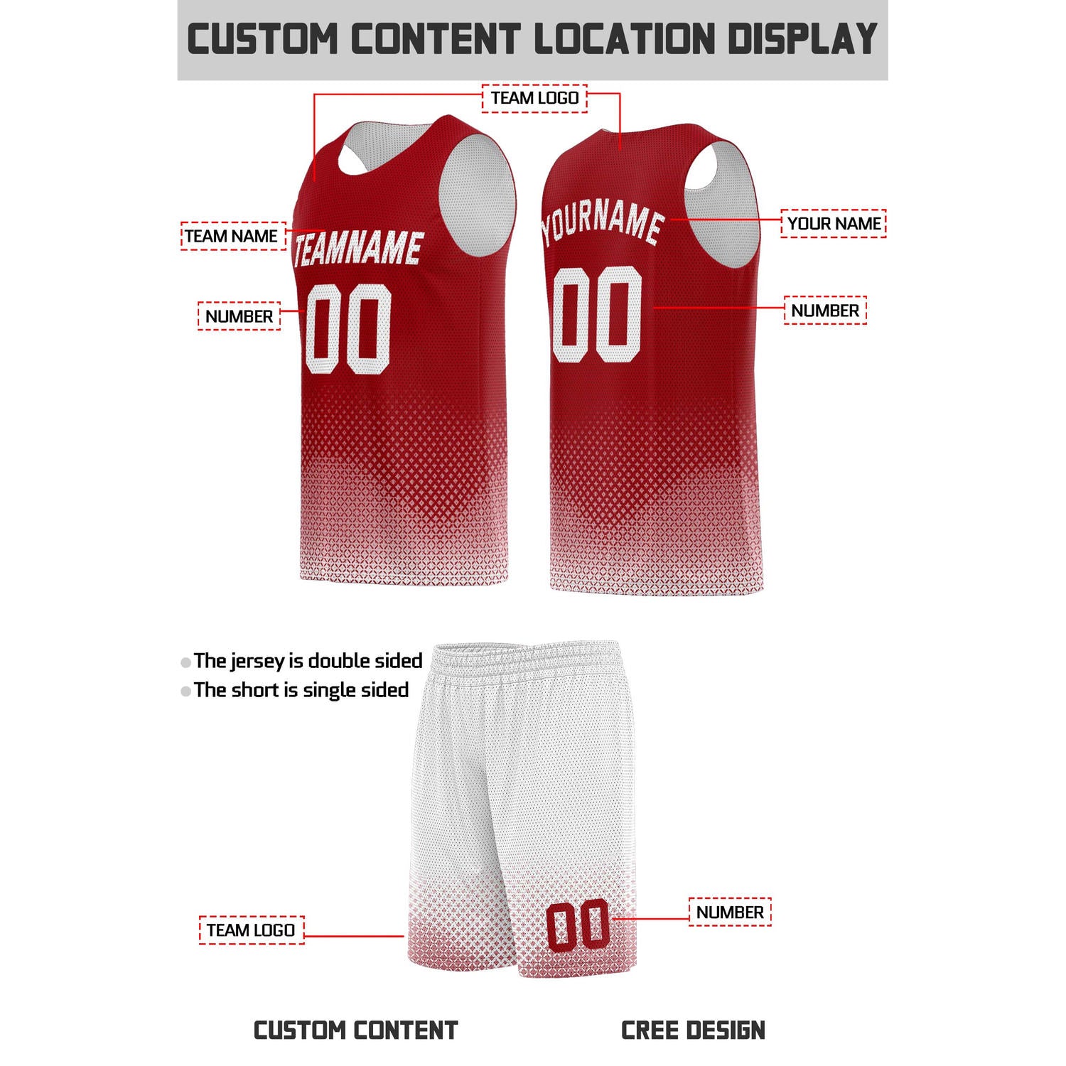 Custom Reversible Red & White Mesh Basketball Uniform | Personalized Team Set | Vosoli