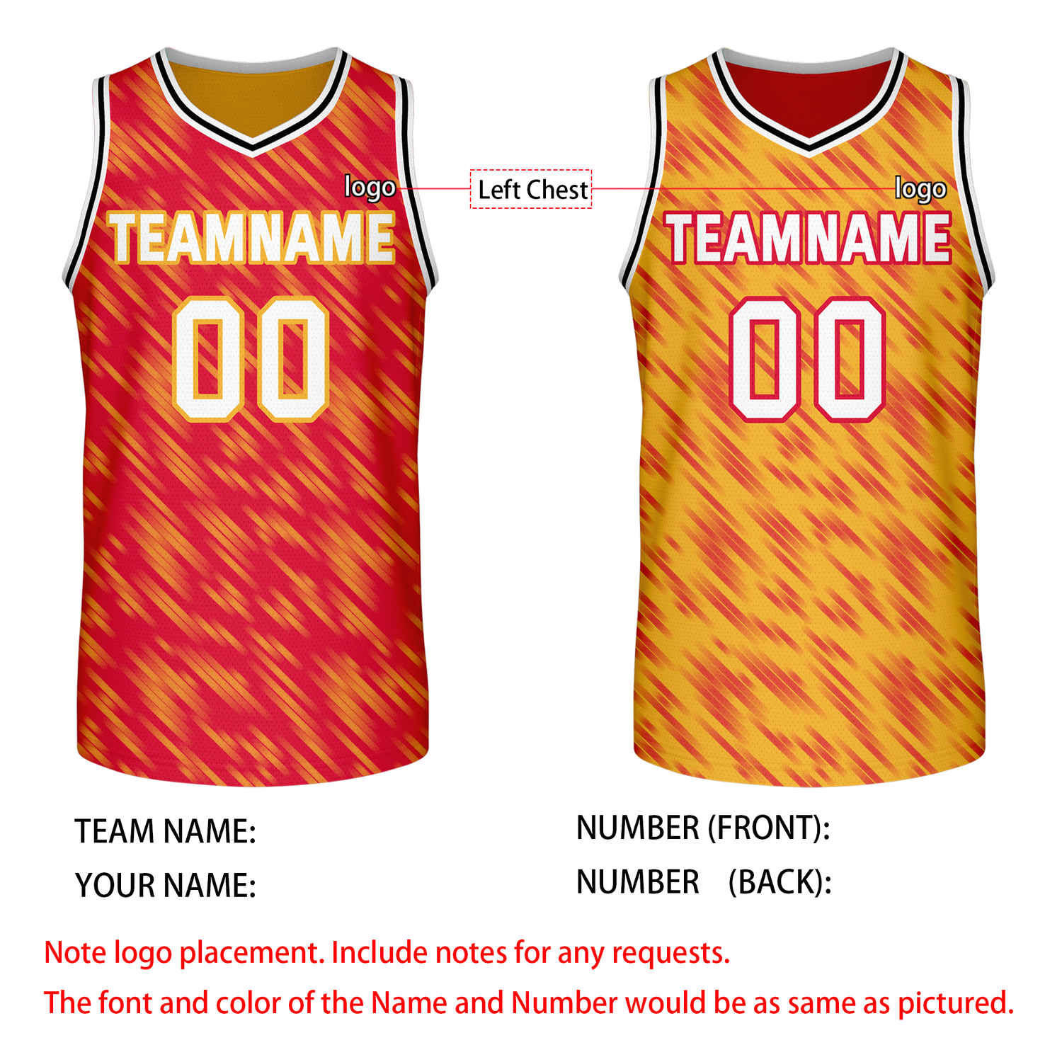Custom Reversible Red Yellow Stripe Basketball Jersey | Team & Player Name - Vosoli