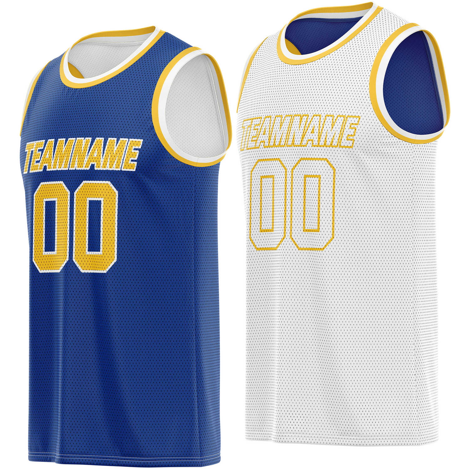 Custom reversible royal blue white accented basketball jersey, personalized team name number Logo breathable Mesh sports top for men women youth game practice - Vosoli