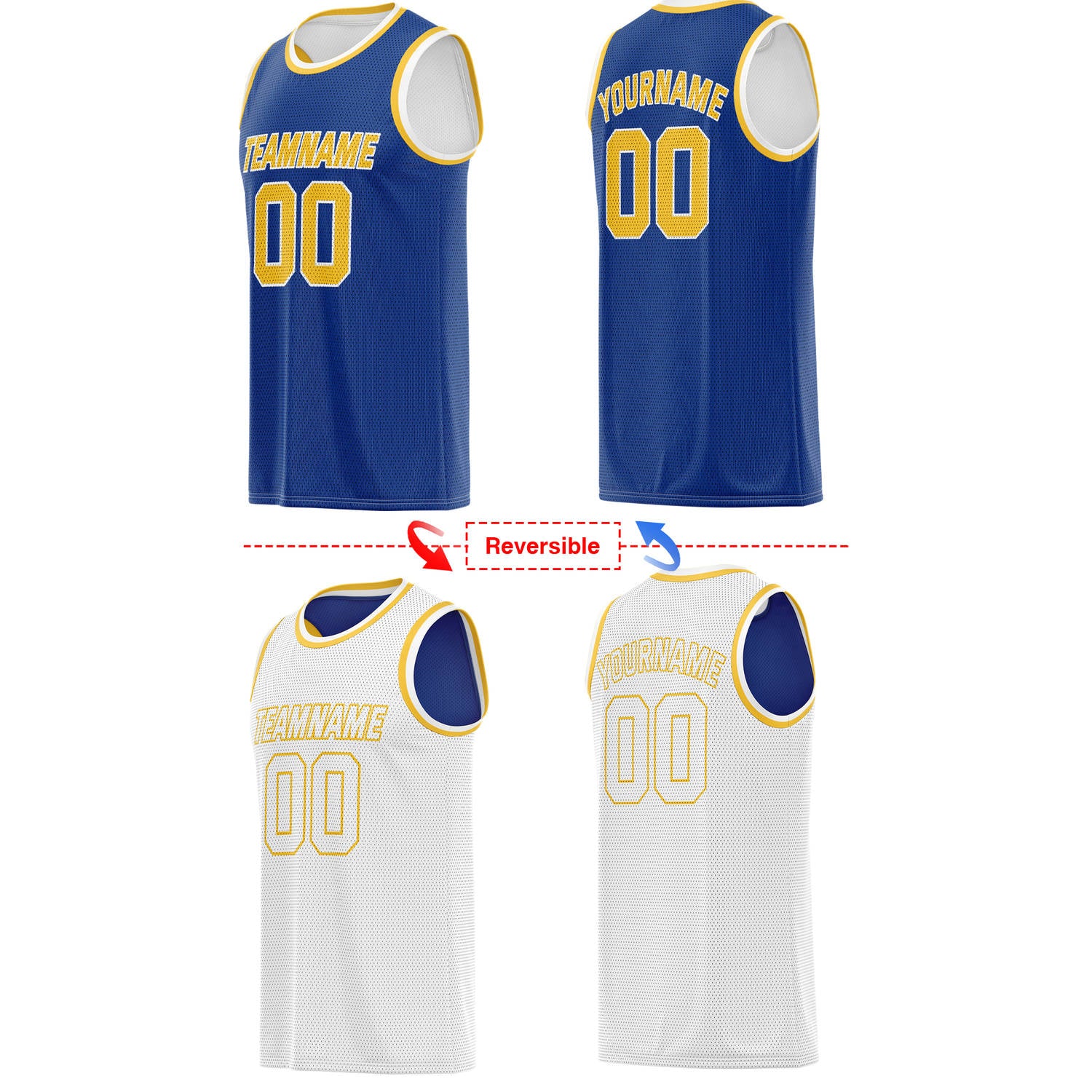 Custom Reversible Royal Blue & White Accented Mesh Basketball Jersey | Personalized Team Jersey | Vosoli