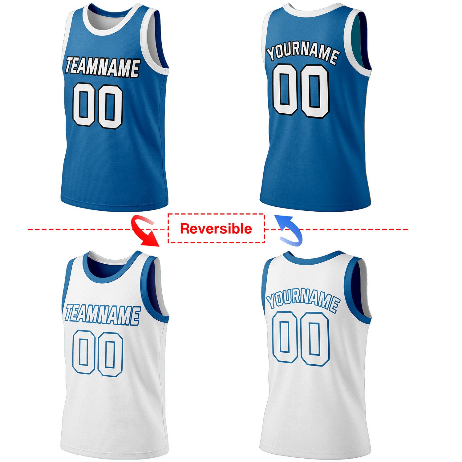 Custom Reversible Royal Blue & White Basketball Jersey | Personalized Team Jersey | Vosoli