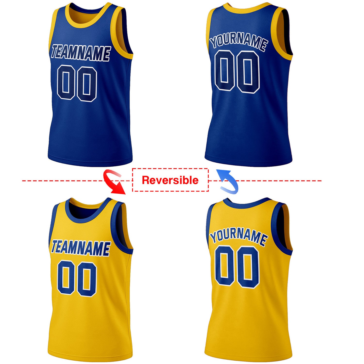 Custom Reversible Royal Blue & Yellow Basketball Jersey | Personalized Team Jersey | Vosoli