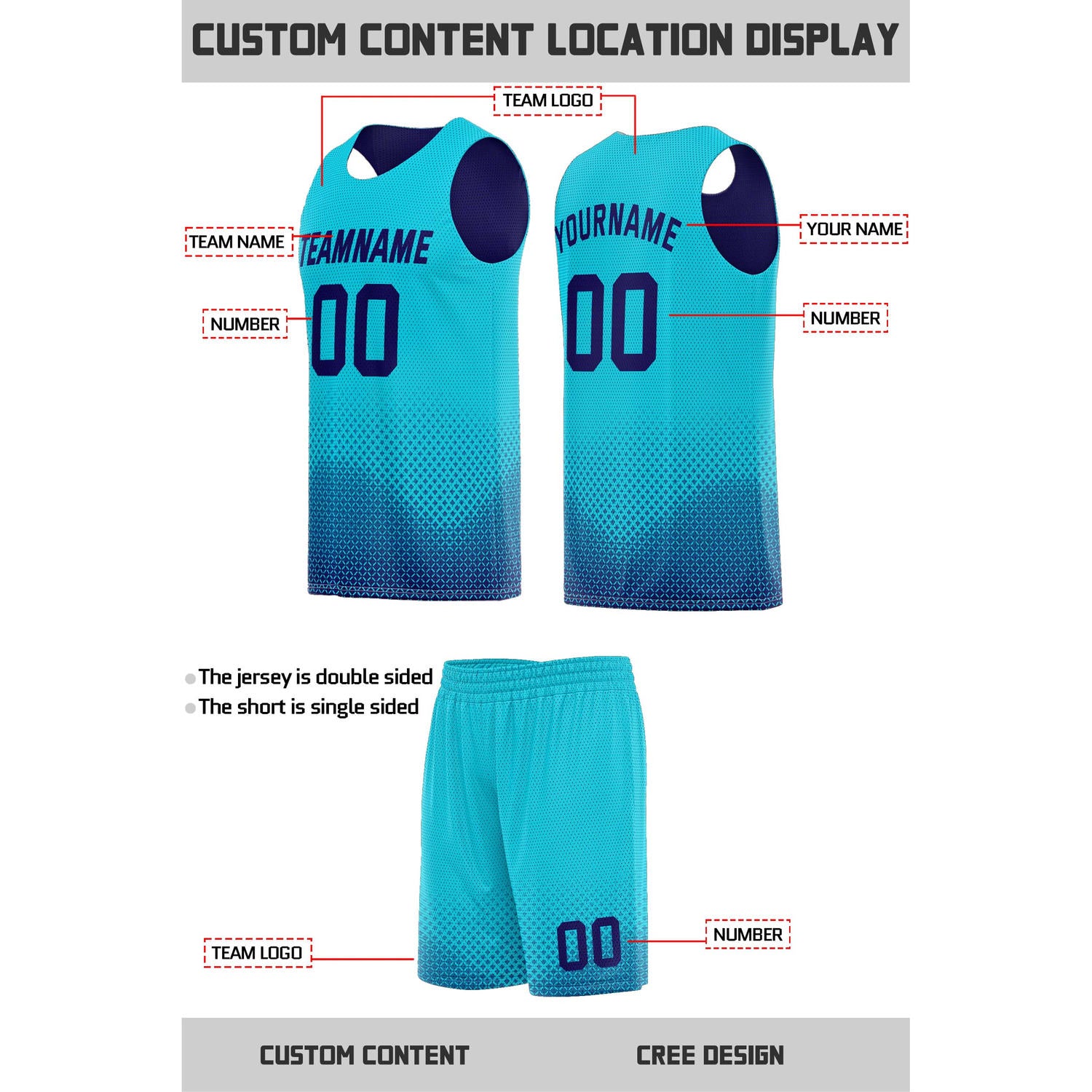 Custom Reversible Teal & Navy Mesh Basketball Uniform | Personalized Team Set | Vosoli