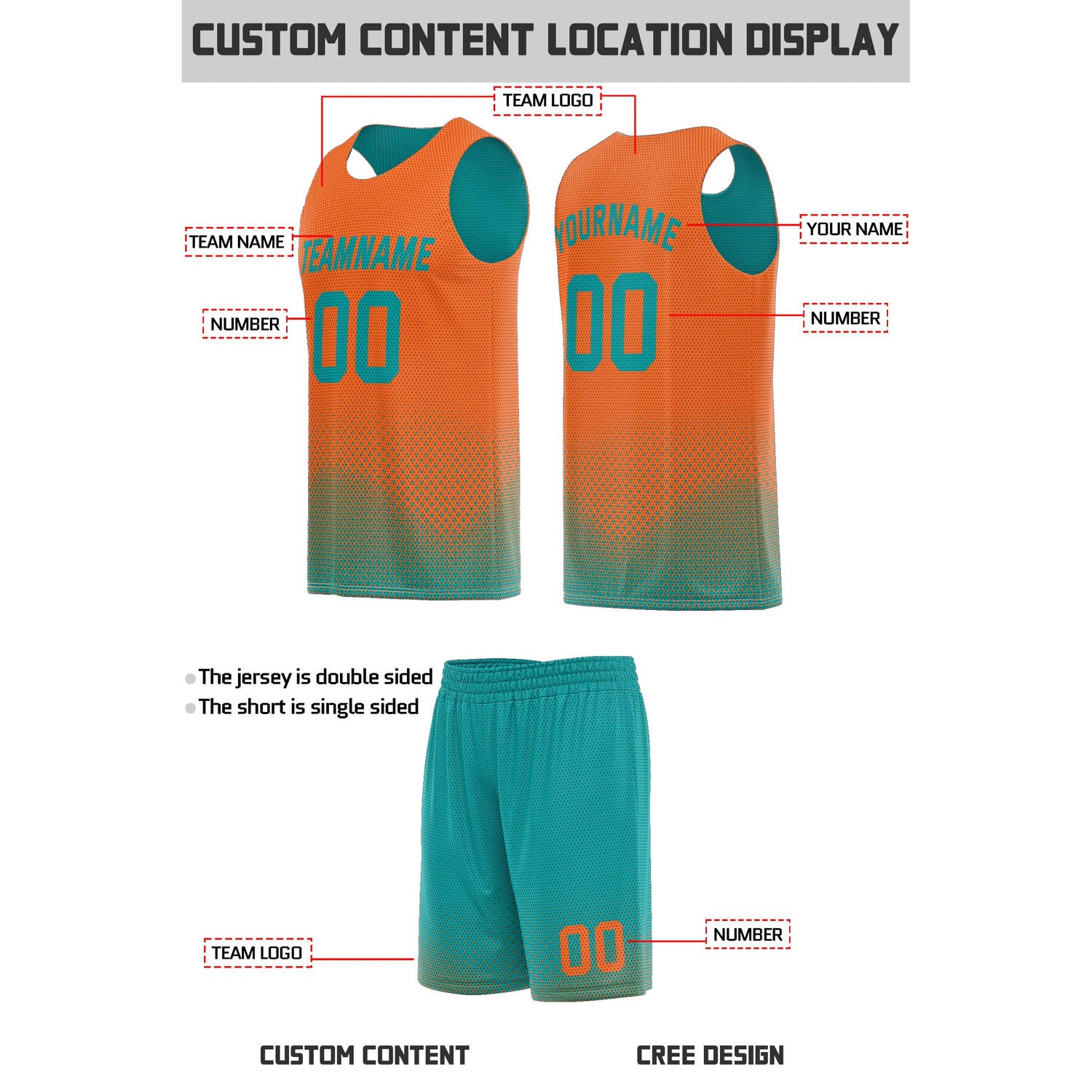 Custom Reversible Teal & Orange Mesh Basketball Uniform | Personalized Team Set | Vosoli