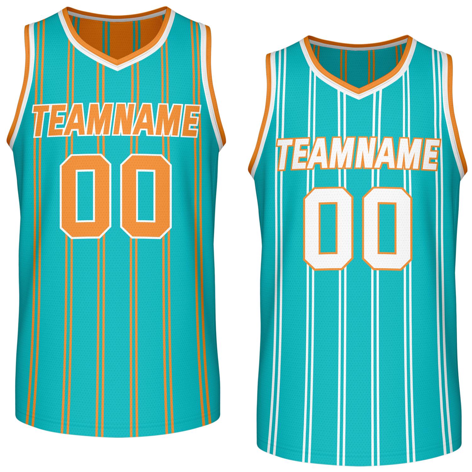Custom Reversible Teal Orange White Striped Basketball Jersey | Team Name & Number - Vosoli