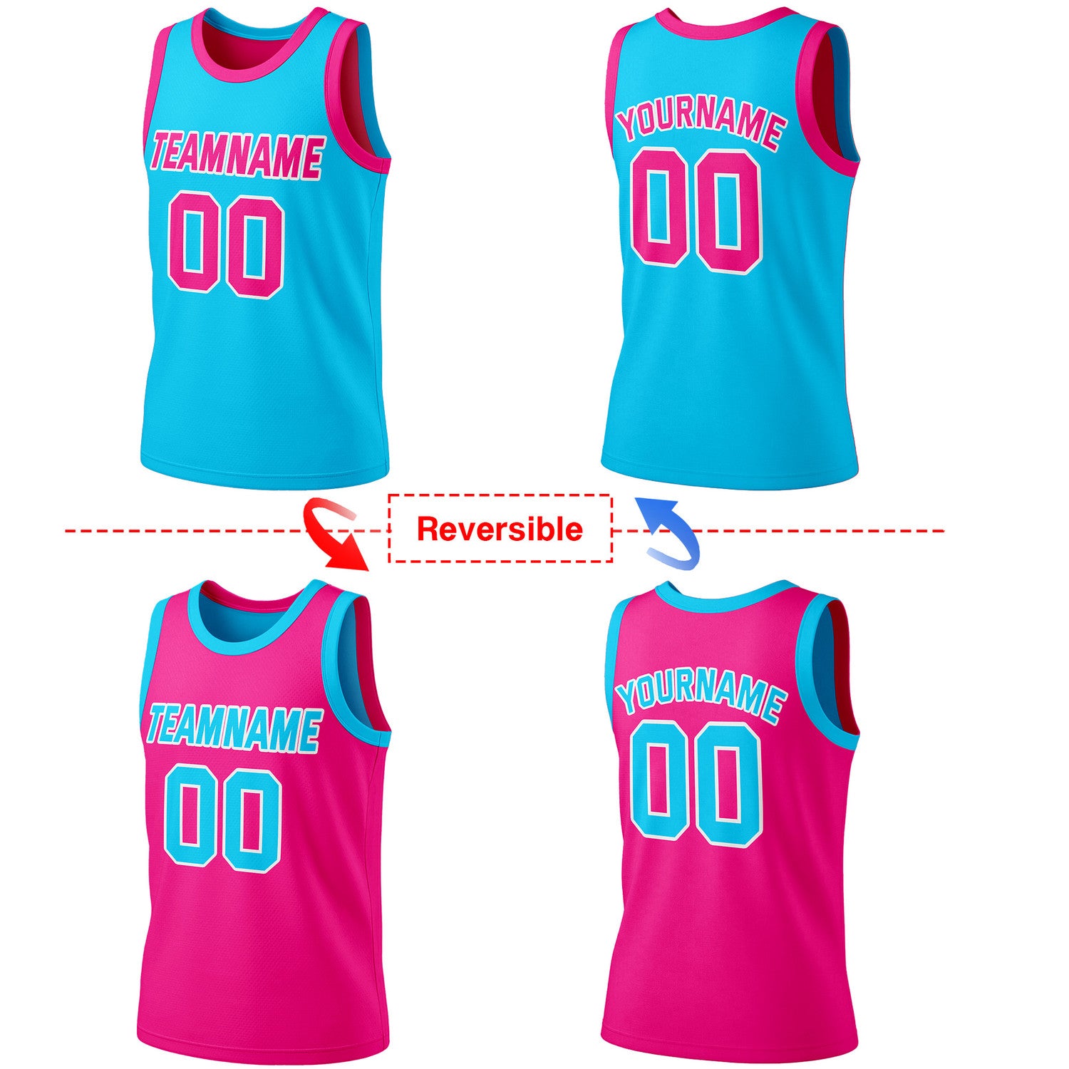 Custom Reversible Teal & Pink Basketball Jersey | Personalized Team Jersey | Vosoli