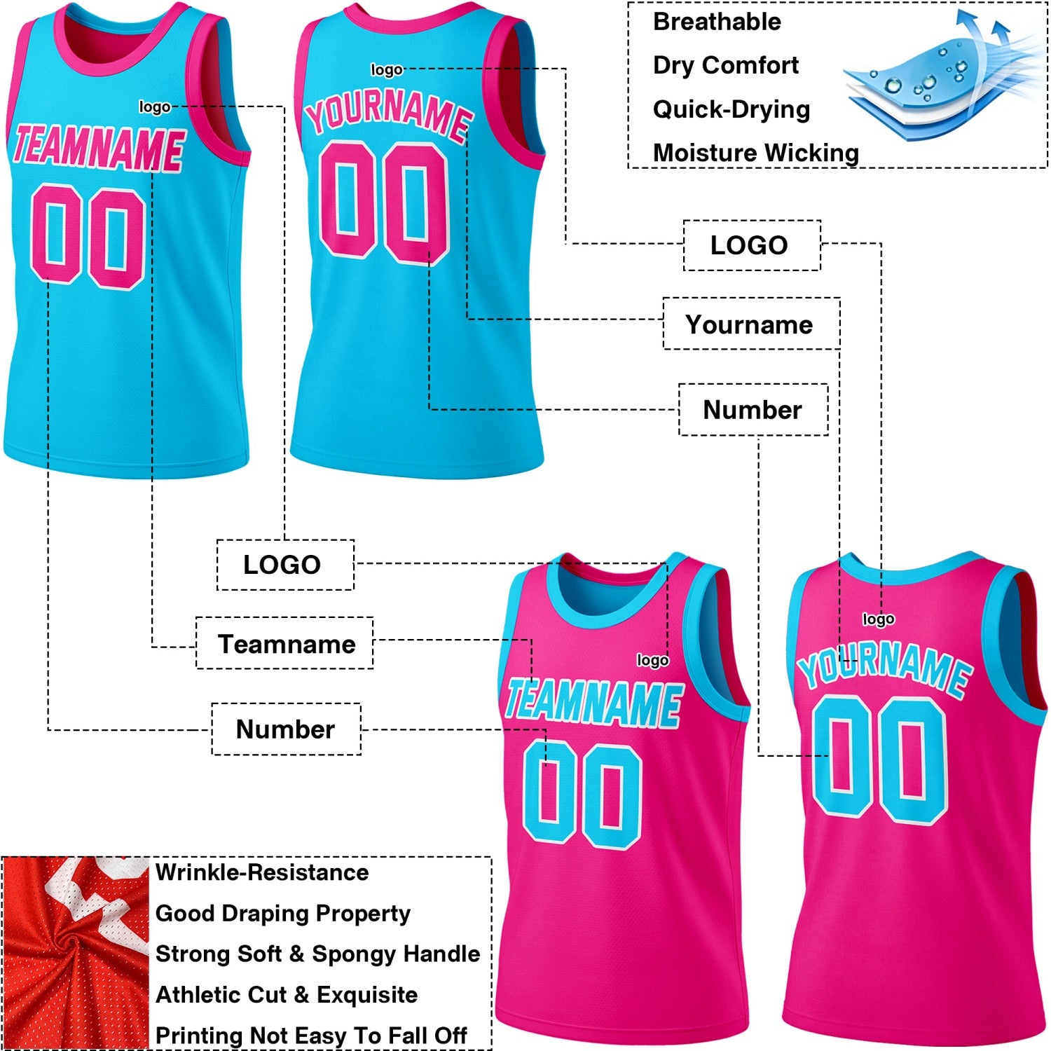 Custom Reversible Teal & Pink Basketball Jersey | Personalized Team Jersey | Vosoli