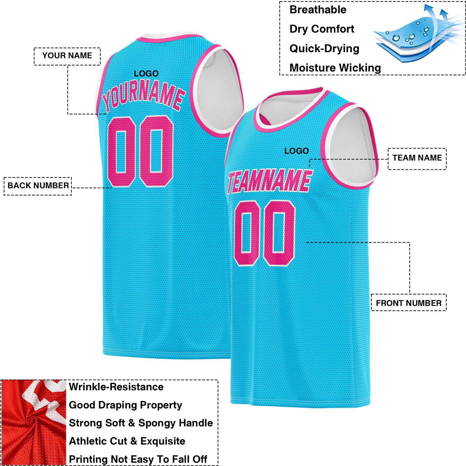 Custom Reversible Teal & White Mesh Basketball Jersey | Personalized Team Jersey | Vosoli