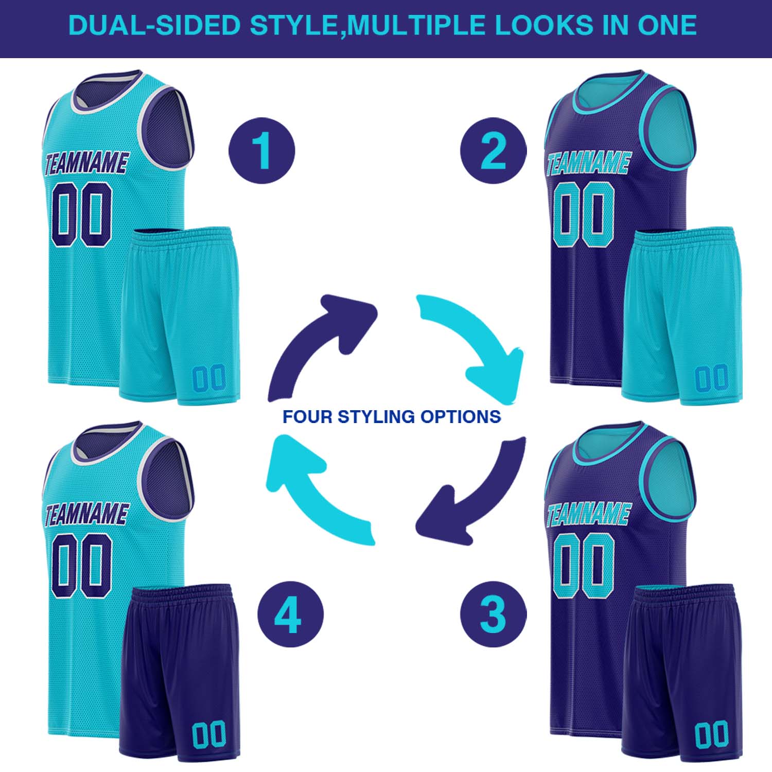 Custom Reversible Teal & Purple Basketball Uniform (Jersey + Shorts) | Personalized Team Set | Vosoli