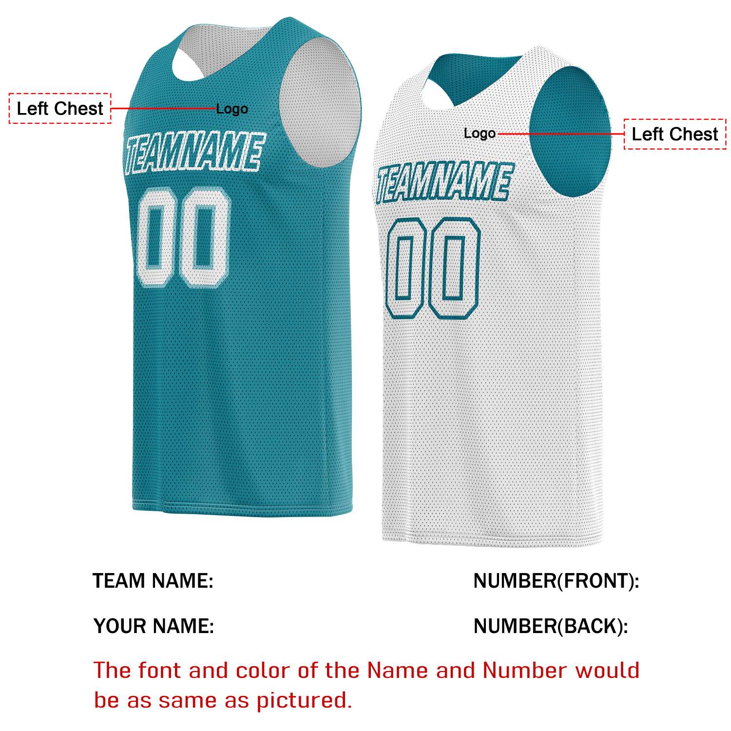Custom Reversible Teal & White Basketball Jersey | Personalized for Team Sports - Vosoli