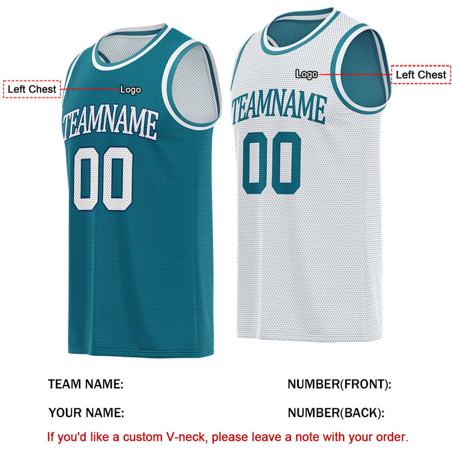 Custom Reversible Teal & White Basketball Jersey | Personalized for Team Sports - Vosoli