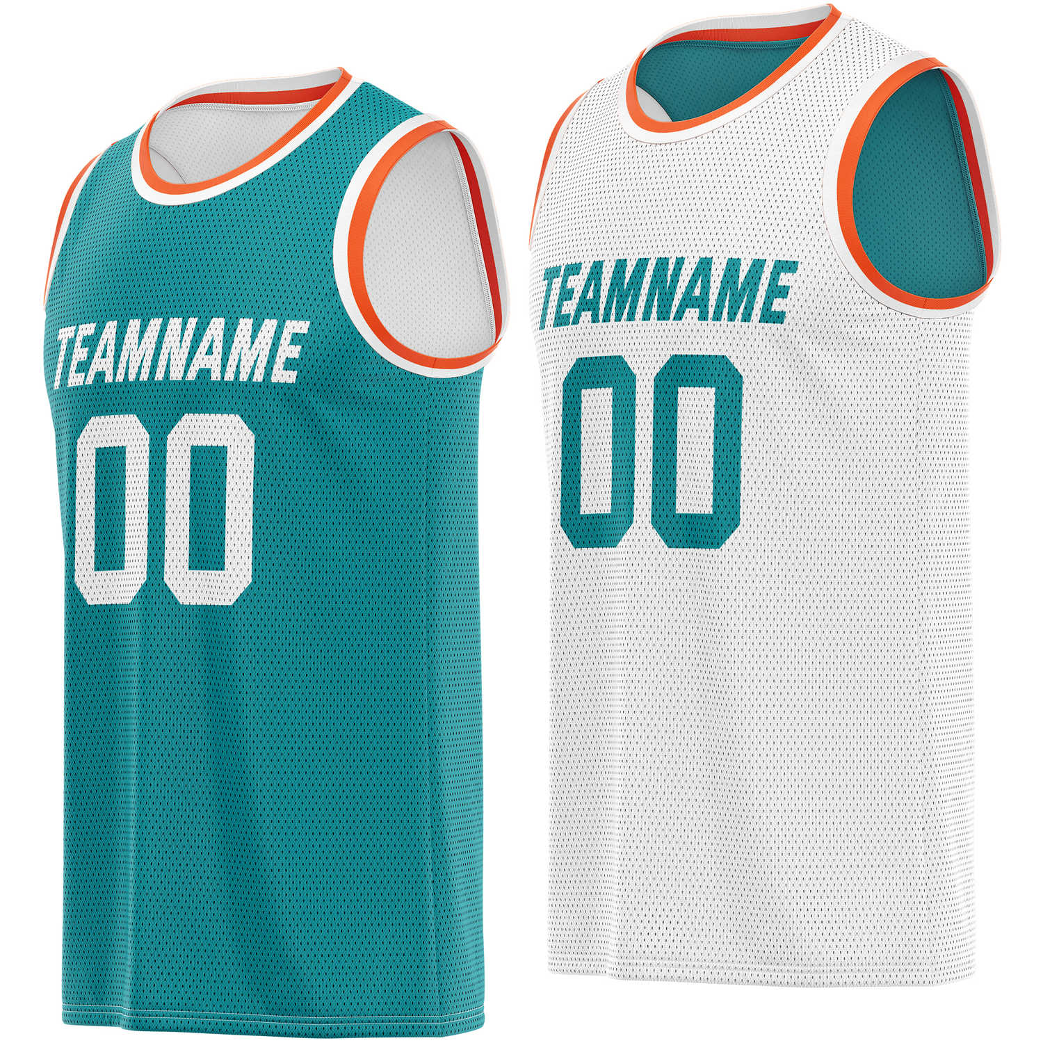 Custom reversible teal white basketball jersey, personalized team name number Logo breathable Mesh sports top for men women youth game practice - Vosoli