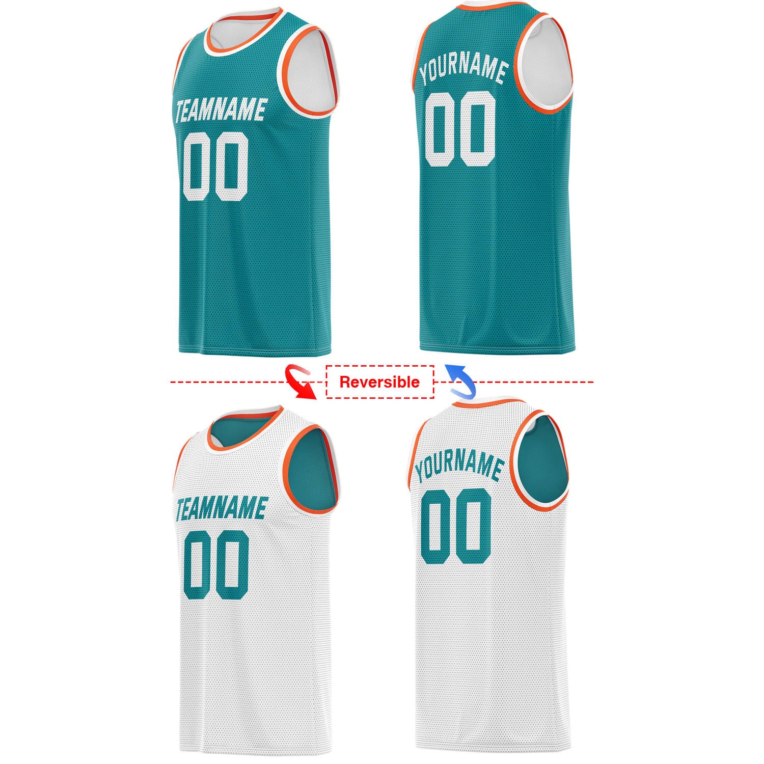 Custom Reversible Teal & White Mesh Basketball Jersey | Personalized Team Jersey | Vosoli
