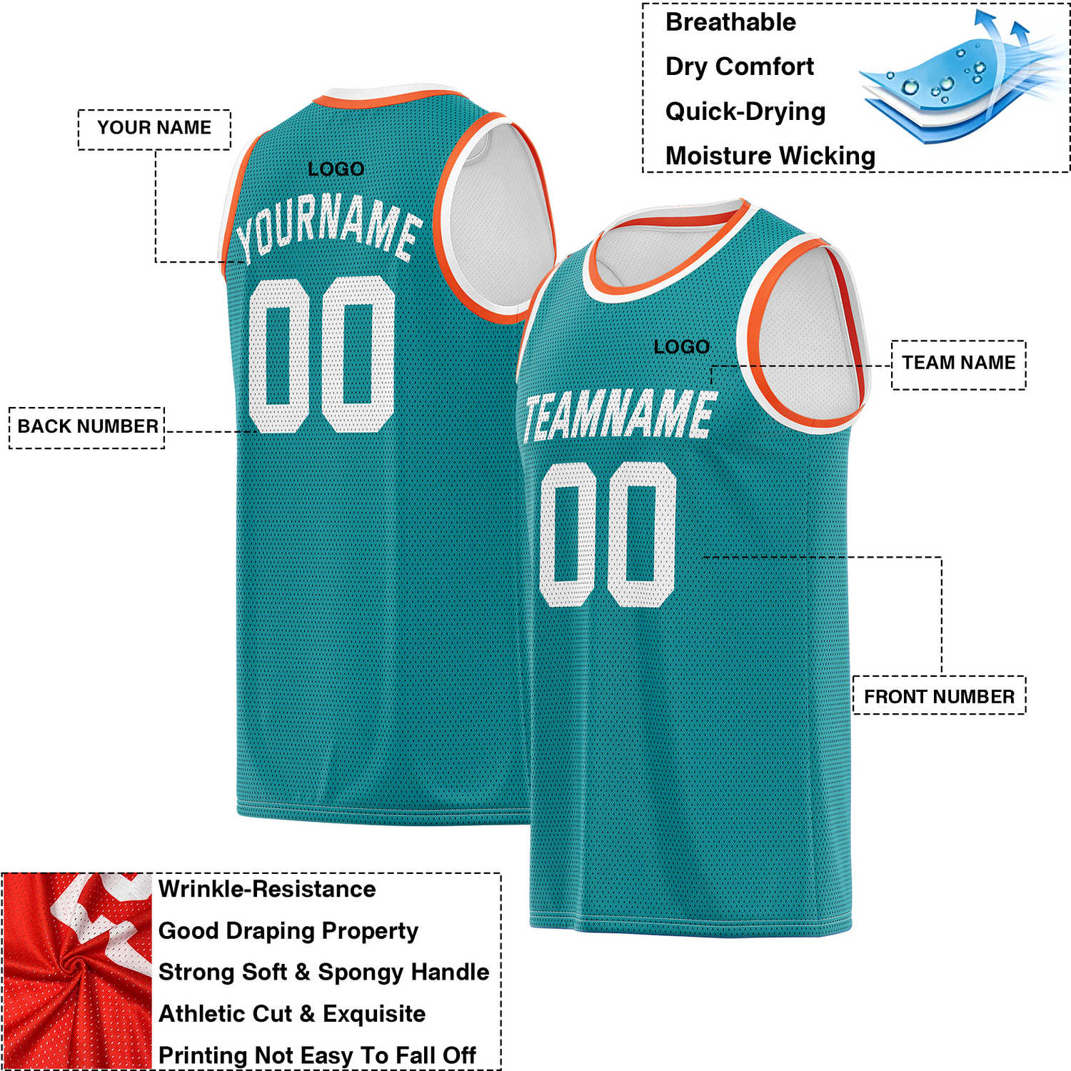 Custom Reversible Teal & White Mesh Basketball Jersey | Personalized Team Jersey | Vosoli