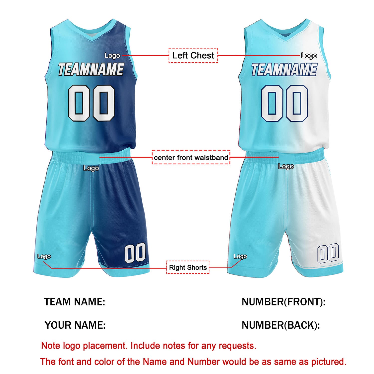 Custom Reversible Turquoise Navy White Basketball Uniform Set | Team & Player Name - Vosoli