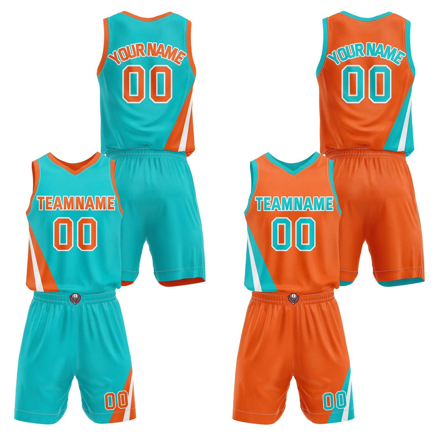 Custom Reversible Turquoise Orange Basketball Uniform Set | Team & Player Name - Vosoli
