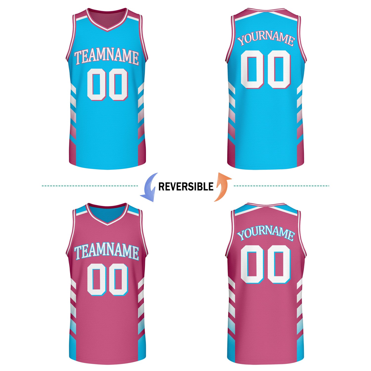 Custom Reversible Turquoise Pink Basketball Jersey | Personalized Team Jersey | Vosoli