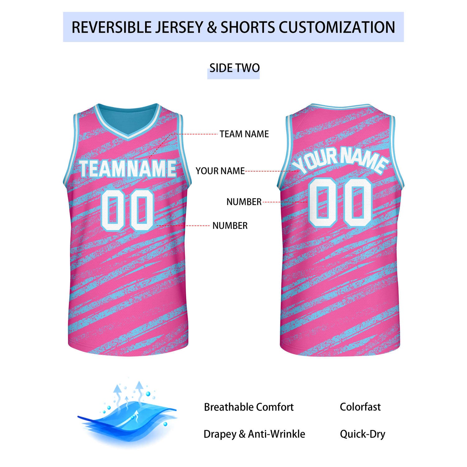 Custom Reversible Turquoise Pink Basketball Jersey | Team & Player Name - Vosoli