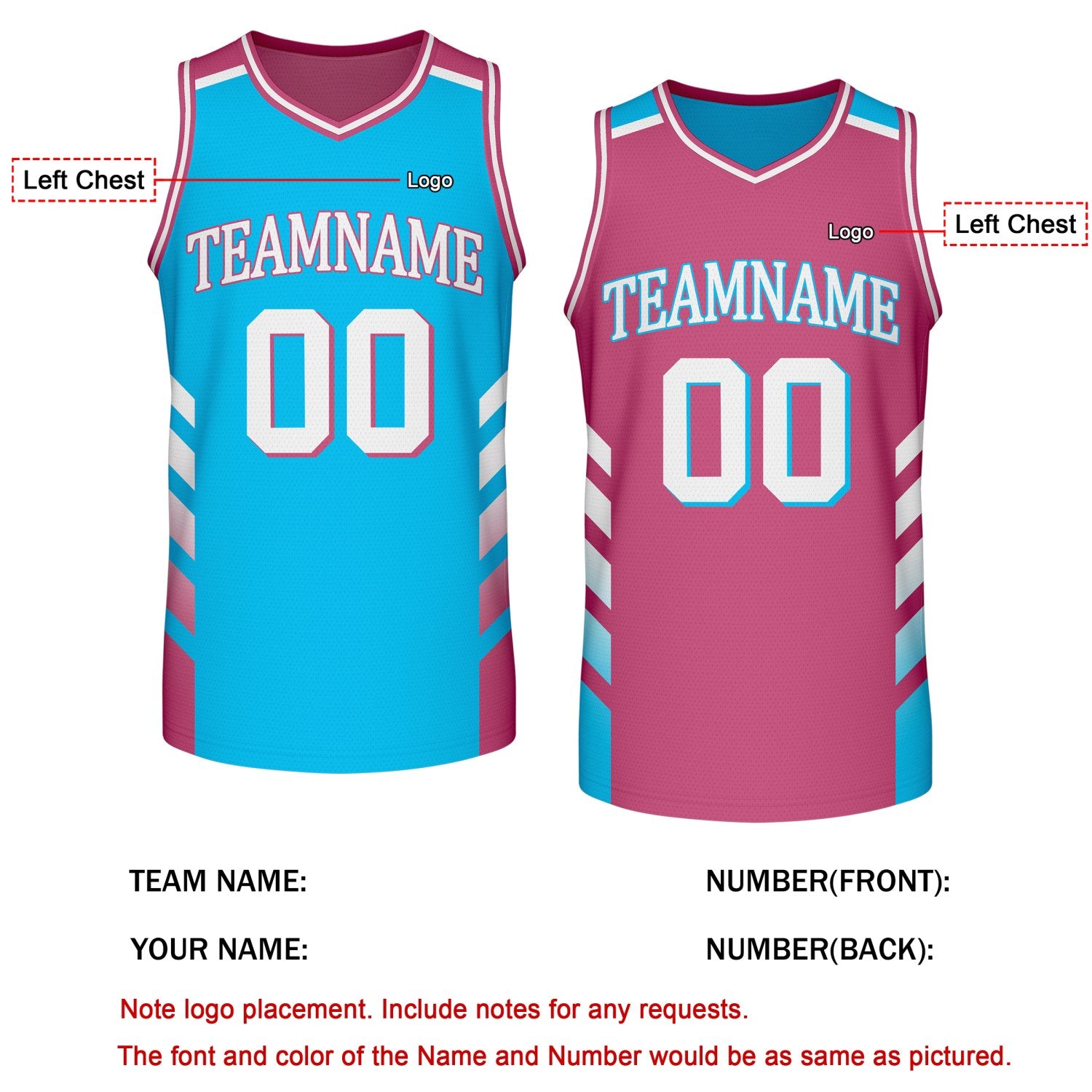 Custom Reversible Turquoise Pink Basketball Jersey | Personalized Team Jersey | Vosoli