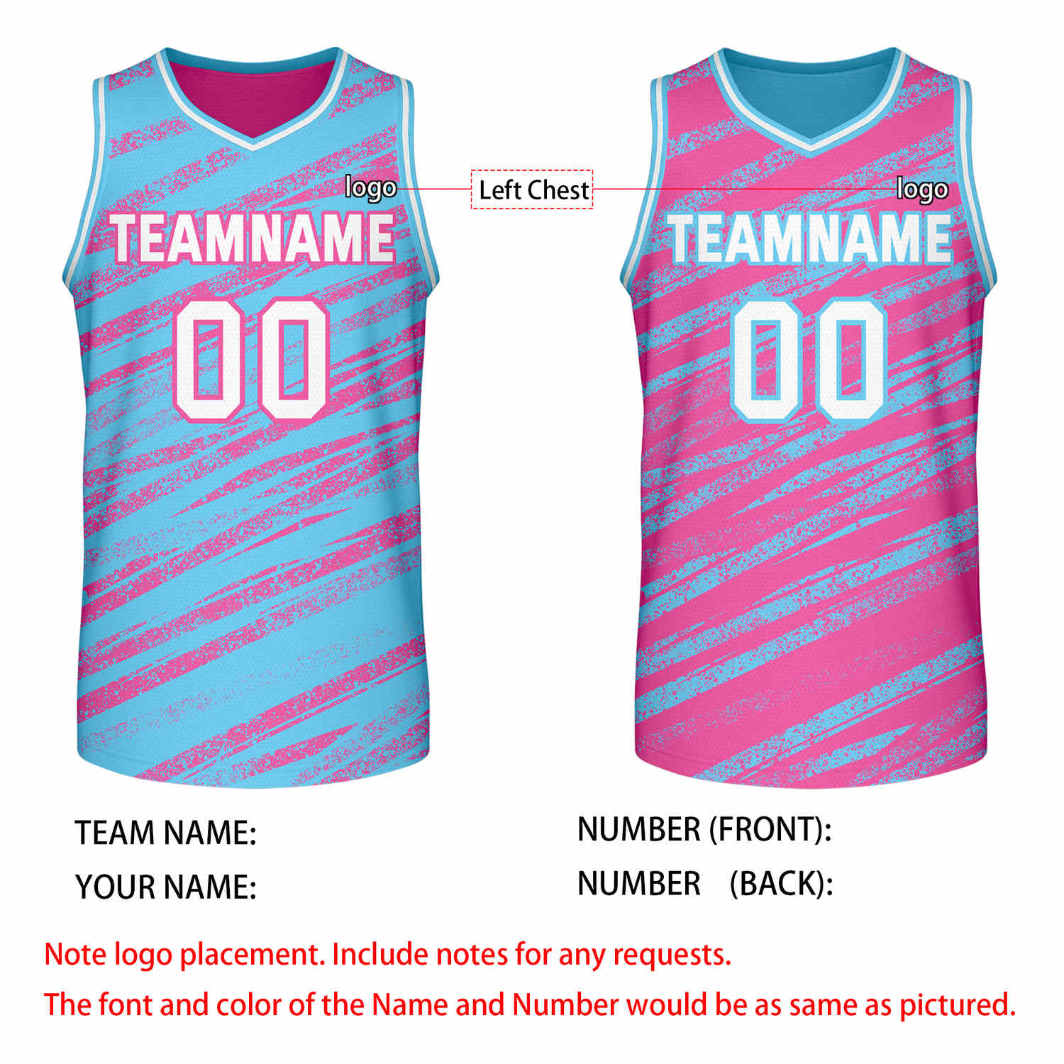 Custom Reversible Turquoise Pink Basketball Jersey | Team & Player Name - Vosoli