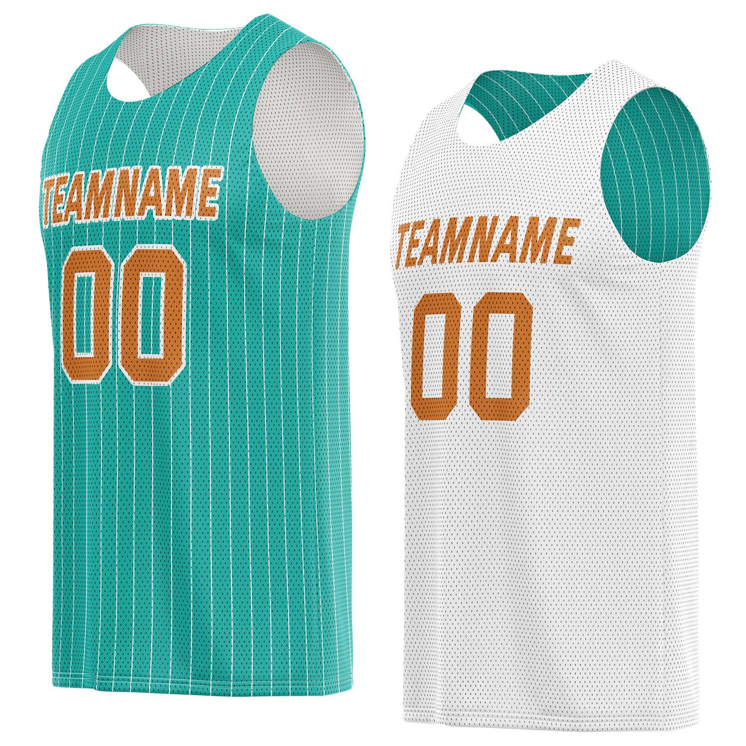 Custom Reversible Turquoise White Pinstripe Basketball Jersey, Personalized Team Name Number Breathable Mesh Uniform for Men Women Youth