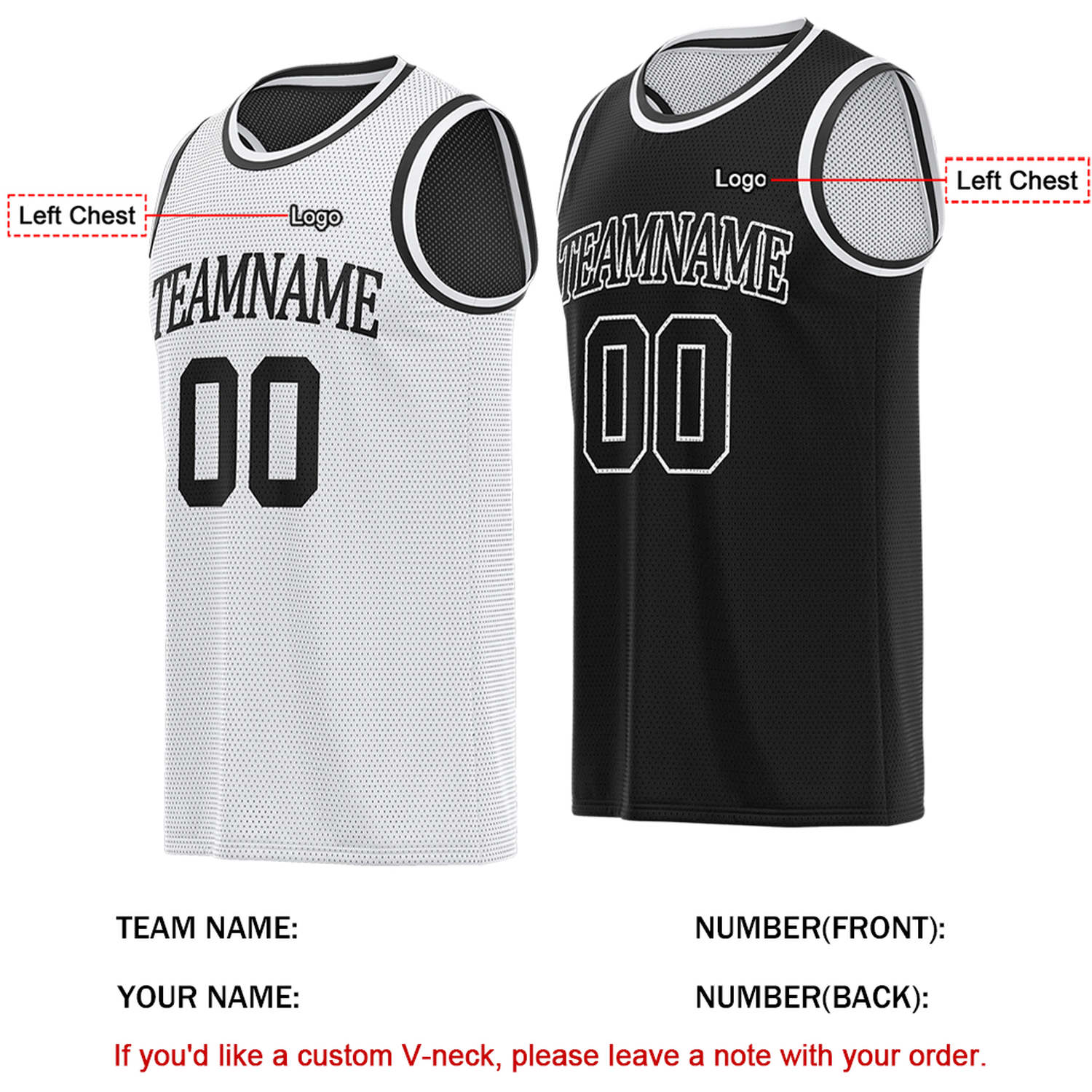 Custom Reversible White & Black Basketball Jersey | Personalized for Team Sports - Vosoli