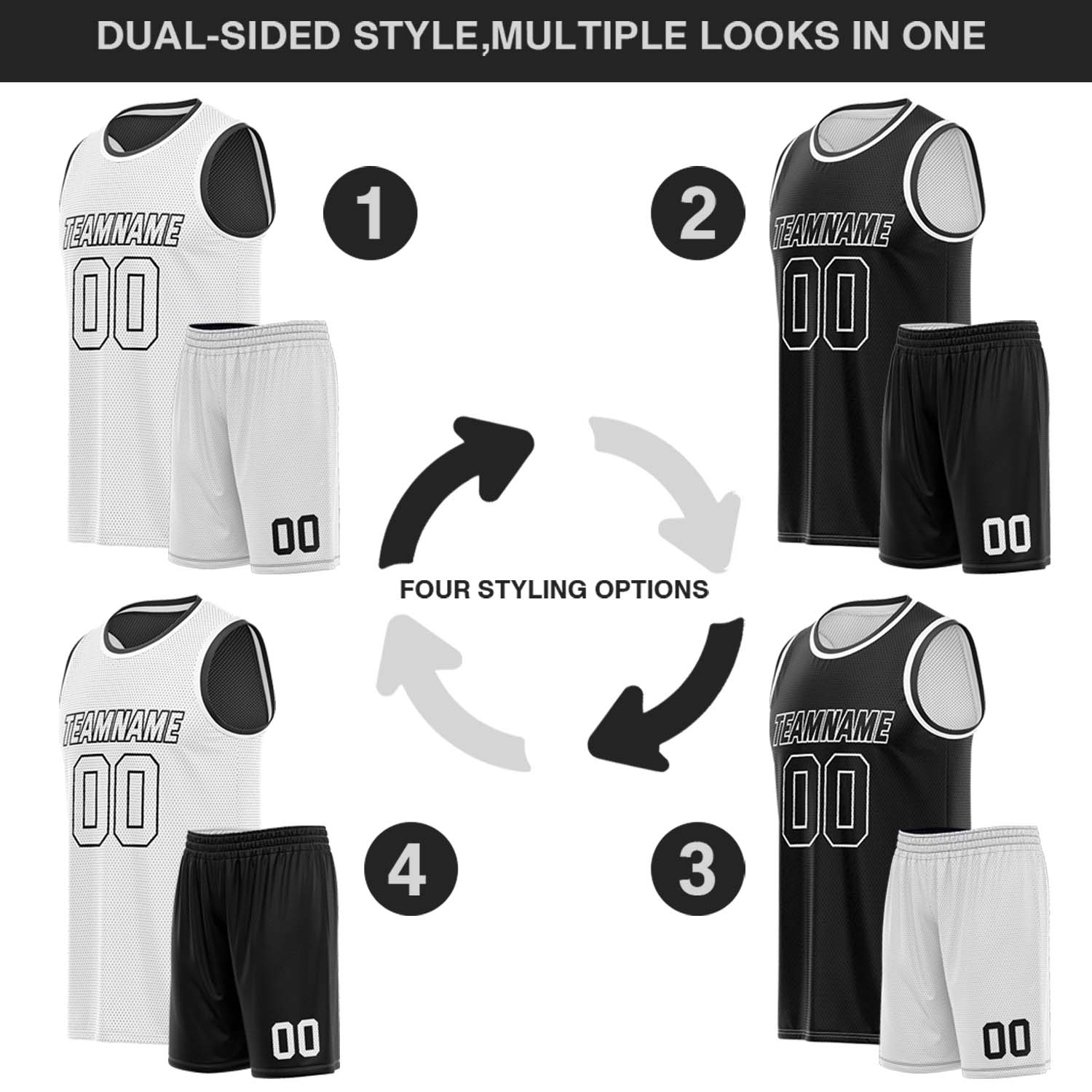 Custom Reversible White & Black Basketball Uniform (Jersey + Shorts) | Personalized Team Set | Vosoli