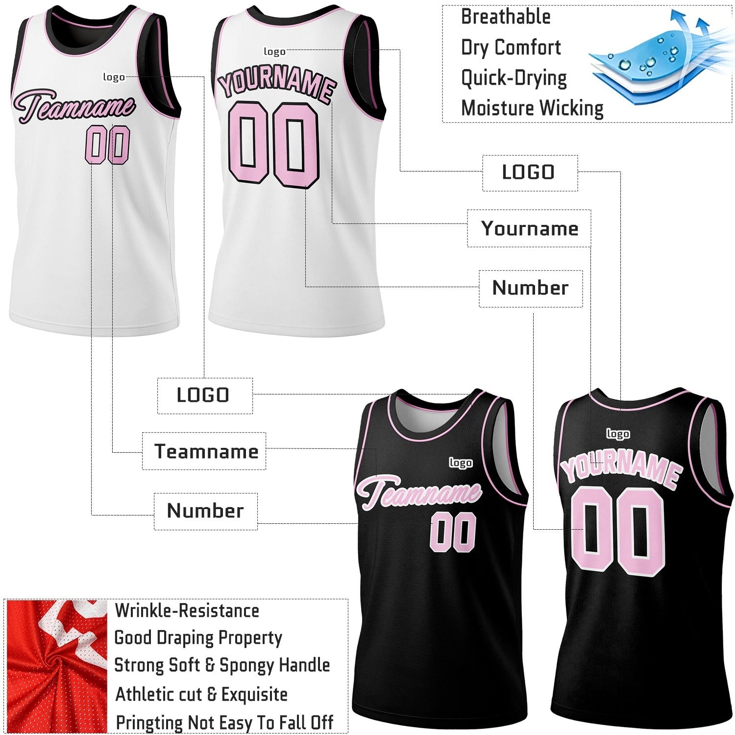 Custom Reversible White & Black Basketball Jersey | Personalized Team Jersey | Vosoli