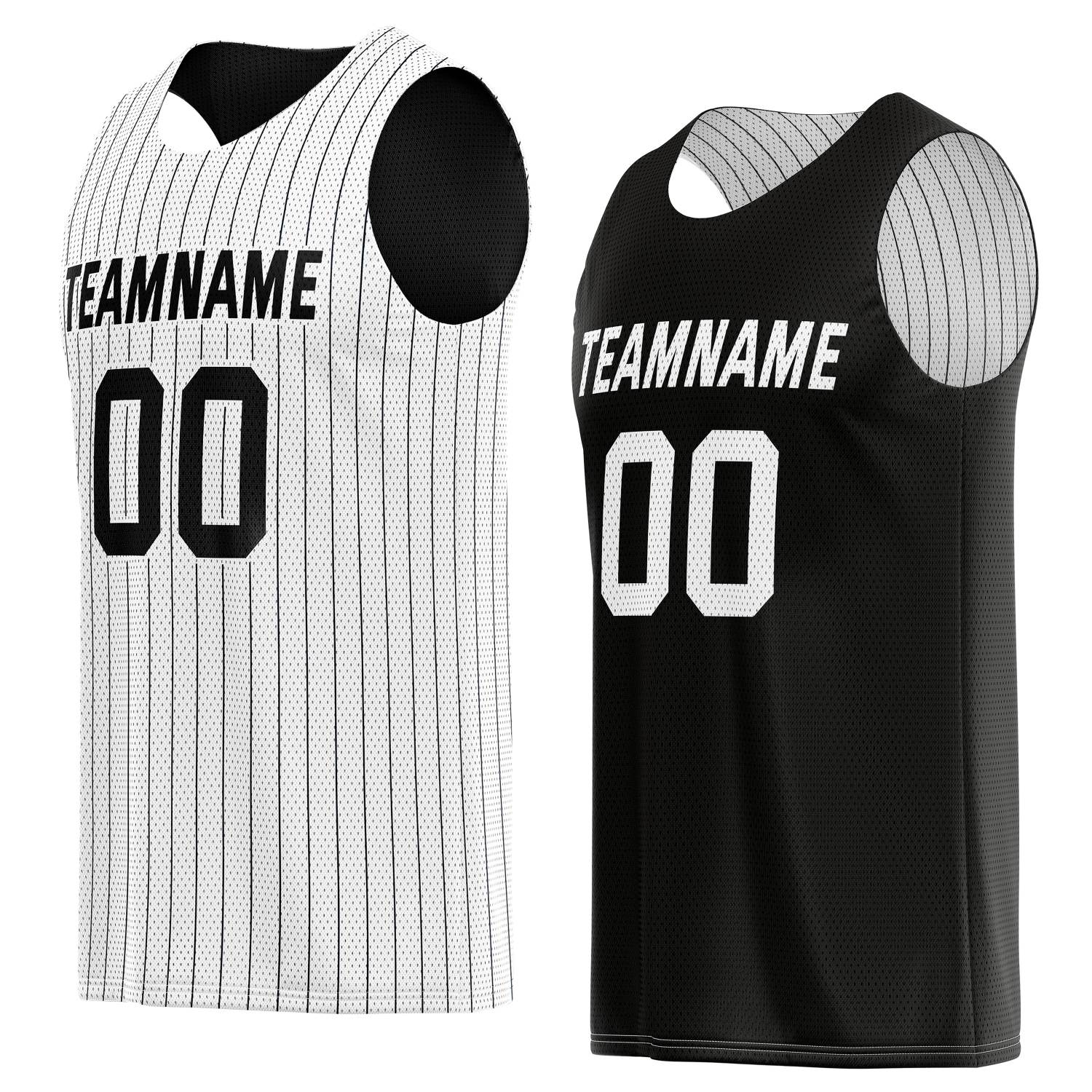 Custom Reversible White Black Pinstripe Basketball Jersey, Personalized Team Name Number Breathable Mesh Uniform for Men Women Youth