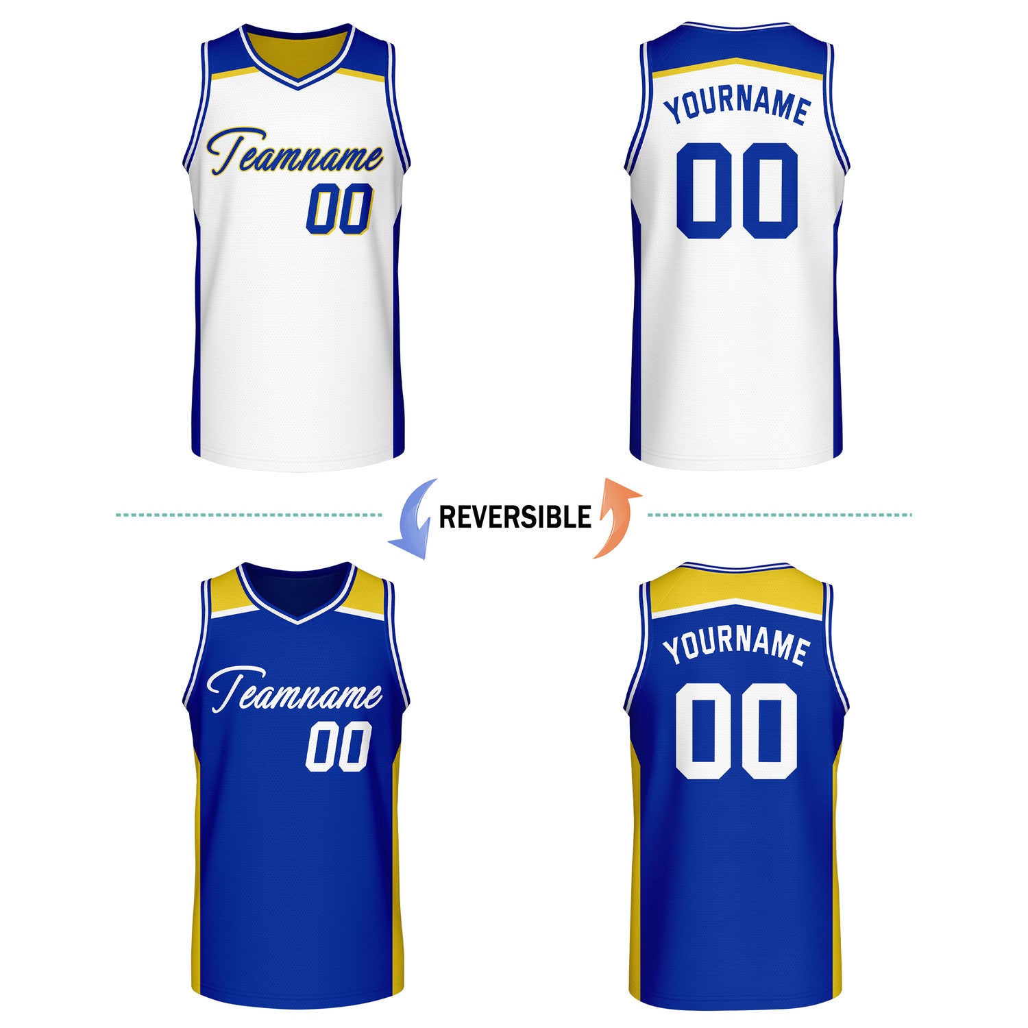 Custom Reversible White Blue Basketball Jersey | Personalized Team Jersey | Vosoli